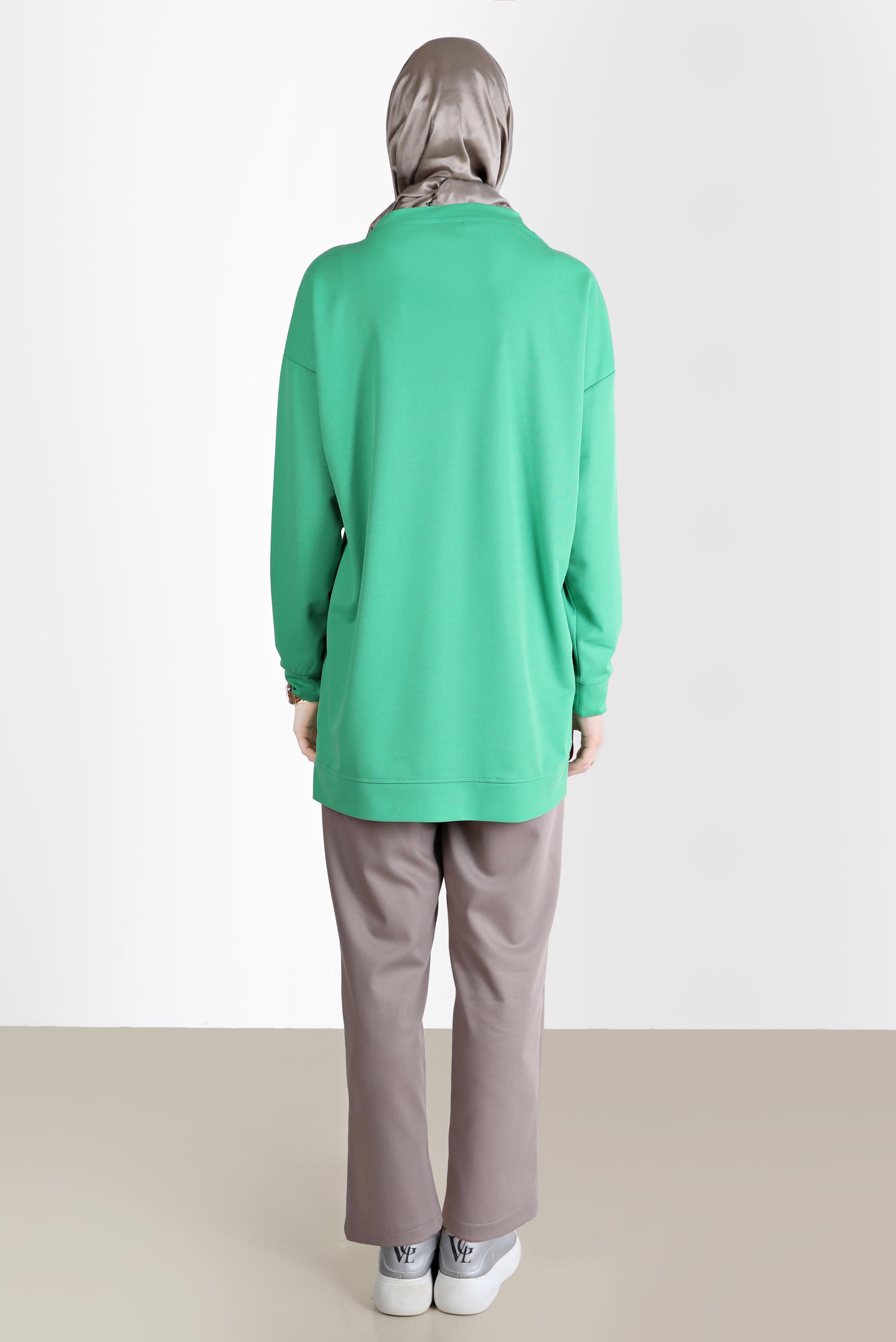 Tesettür giyim YEŞİL YAZI BASKILI EŞOFMAN TUNİK 42740 