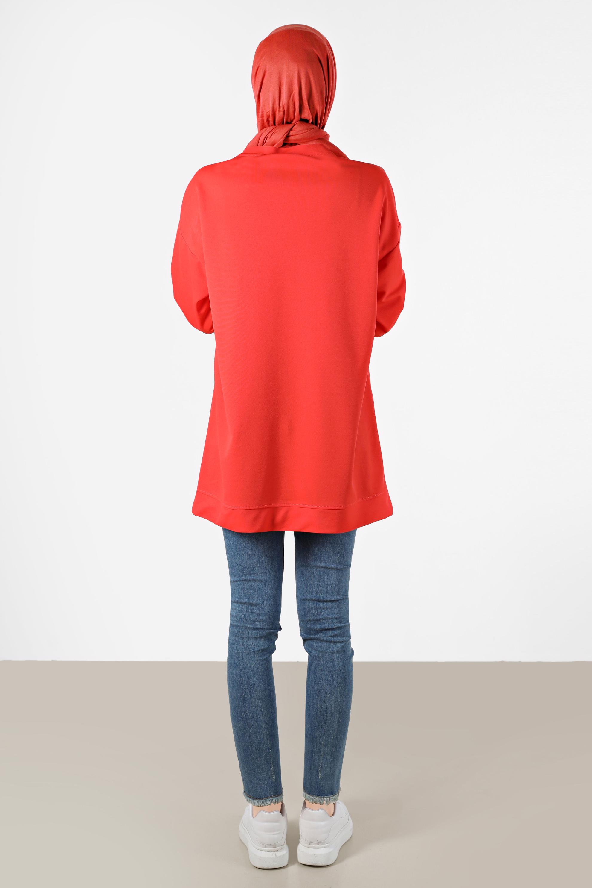 Tesettür giyim KIRMIZI YAZI BASKILI EŞOFMAN TUNİK 42740 