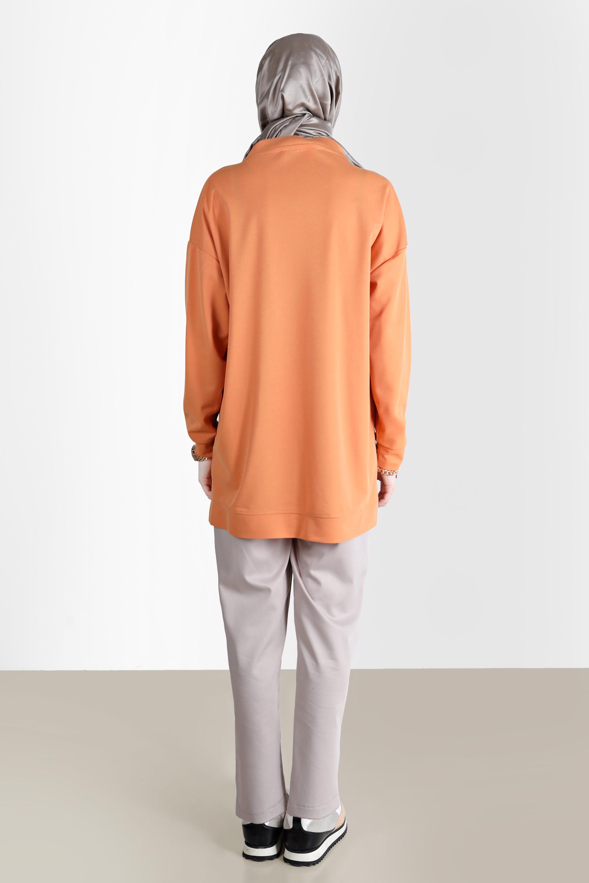 Tesettür giyim TURUNCU YAZI BASKILI EŞOFMAN TUNİK 42740 