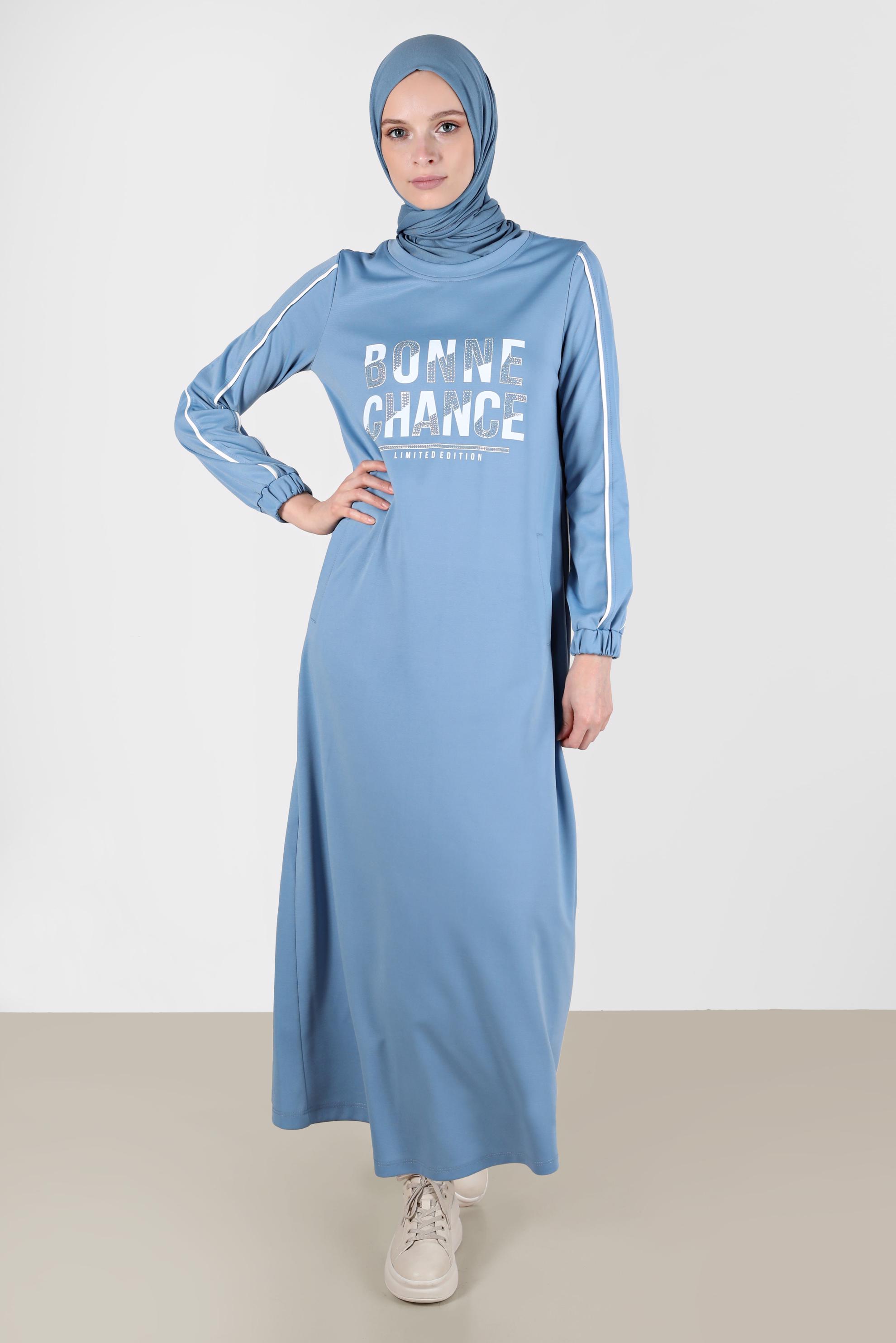 Vêtements hijab BLEU ROBE SURVÊTEMENT IMPRIMÉ GEMME 42742