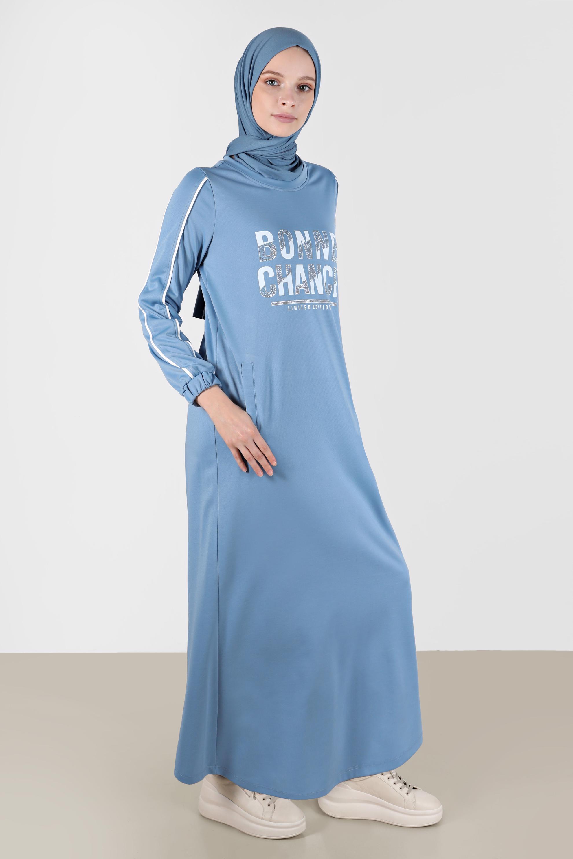 Vêtements hijab BLEU ROBE SURVÊTEMENT IMPRIMÉ GEMME 42742
