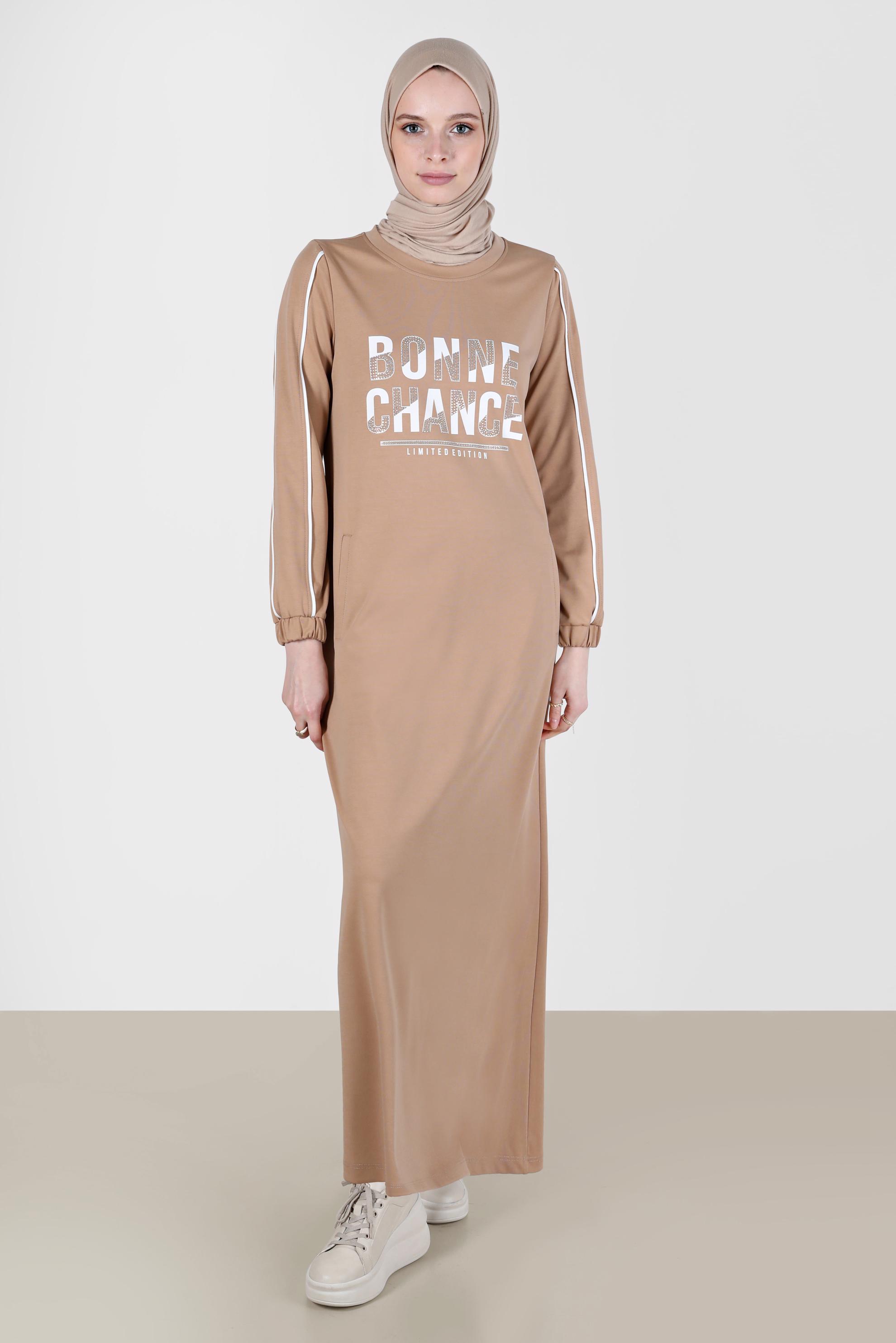 Vêtements hijab BEIGE ROBE SURVÊTEMENT IMPRIMÉ GEMME 42742