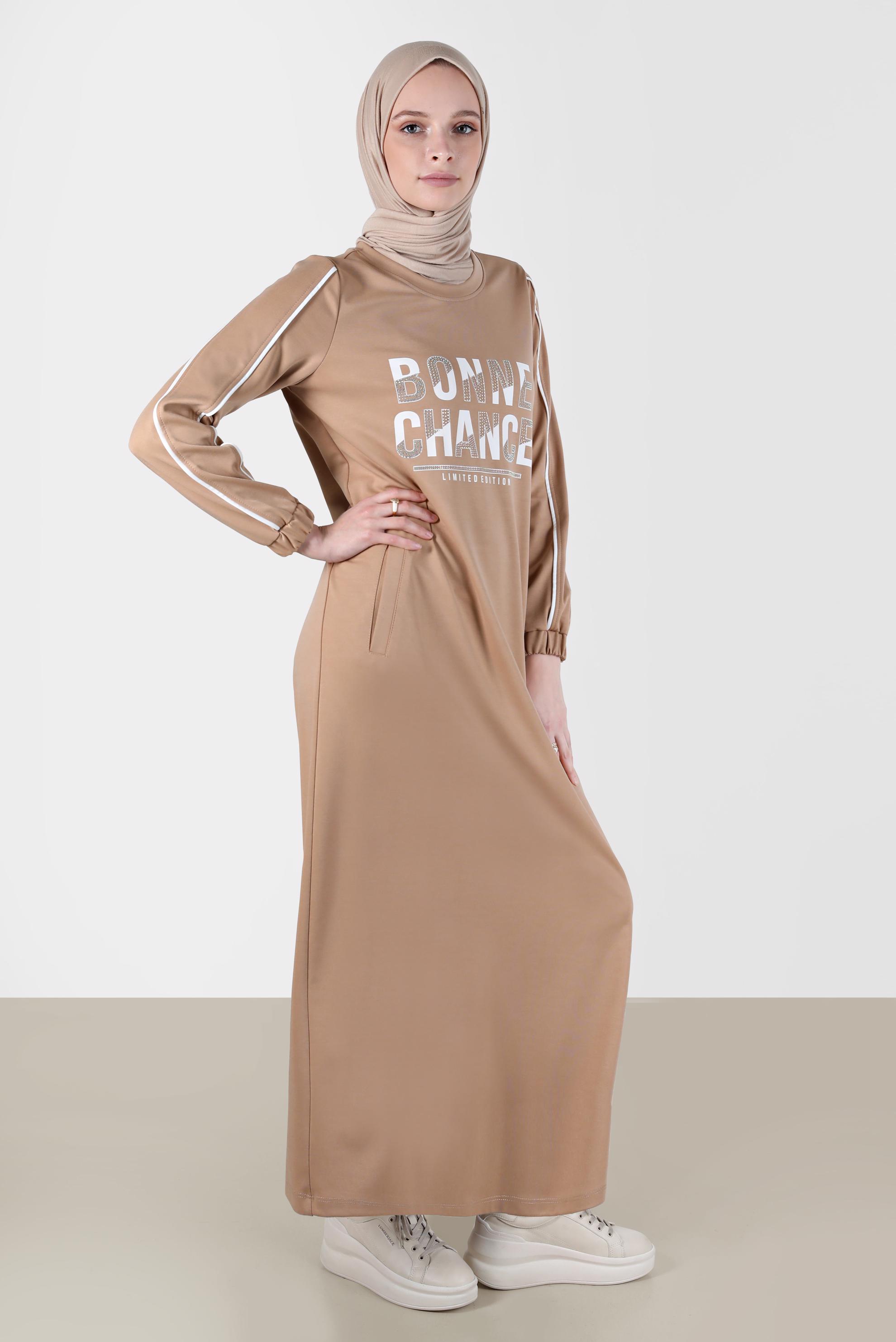Vêtements hijab BEIGE ROBE SURVÊTEMENT IMPRIMÉ GEMME 42742