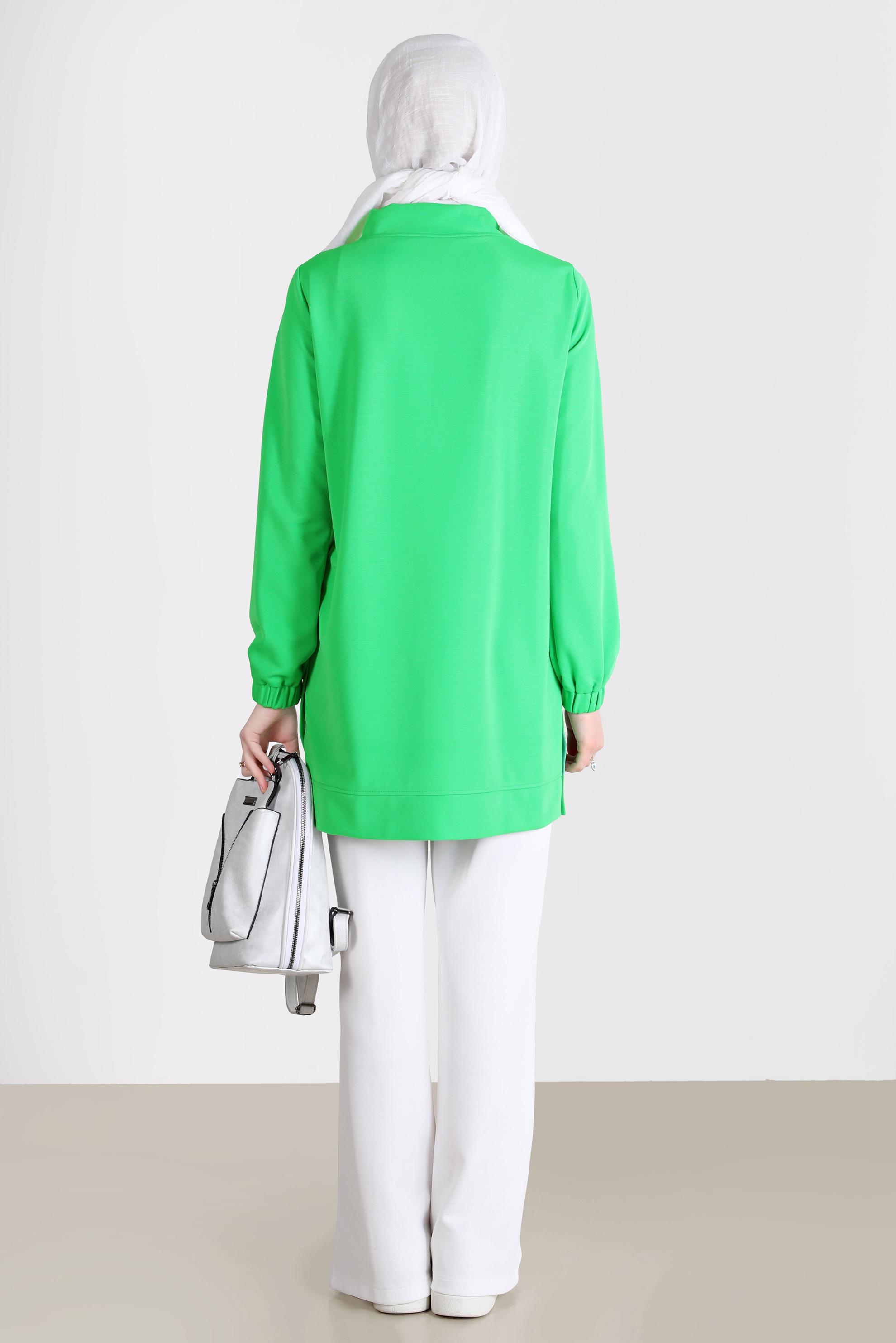 Tesettür giyim YEŞİL ÇITÇIT DETAYLI CEPLİ EŞOFMAN TUNİK 42743 