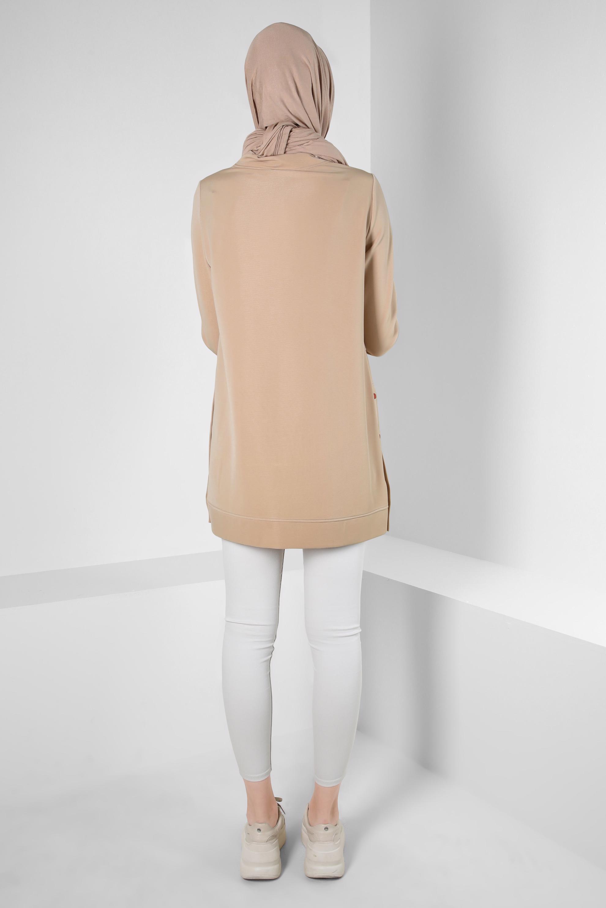 Tesettür giyim KUM ÇITÇIT DETAYLI CEPLİ EŞOFMAN TUNİK 42743 