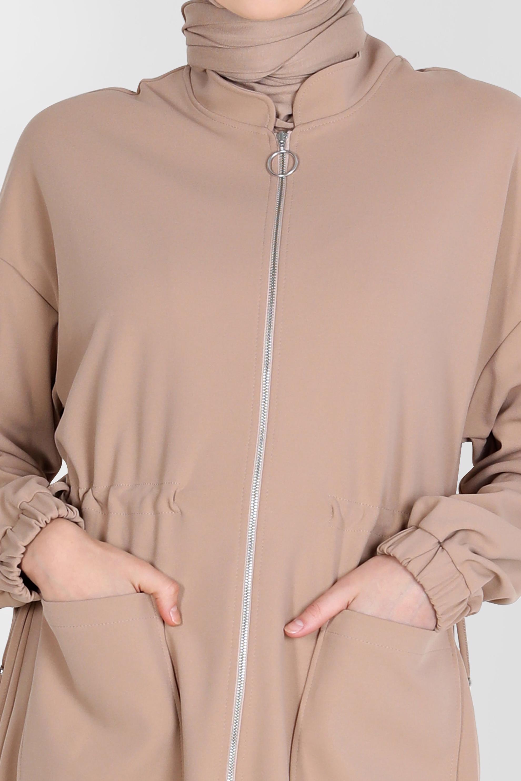 Tesettür giyim BEJ BELİ BÜZGÜLÜ İKİLİ PANT. EŞOFMAN TAKIM 42773 