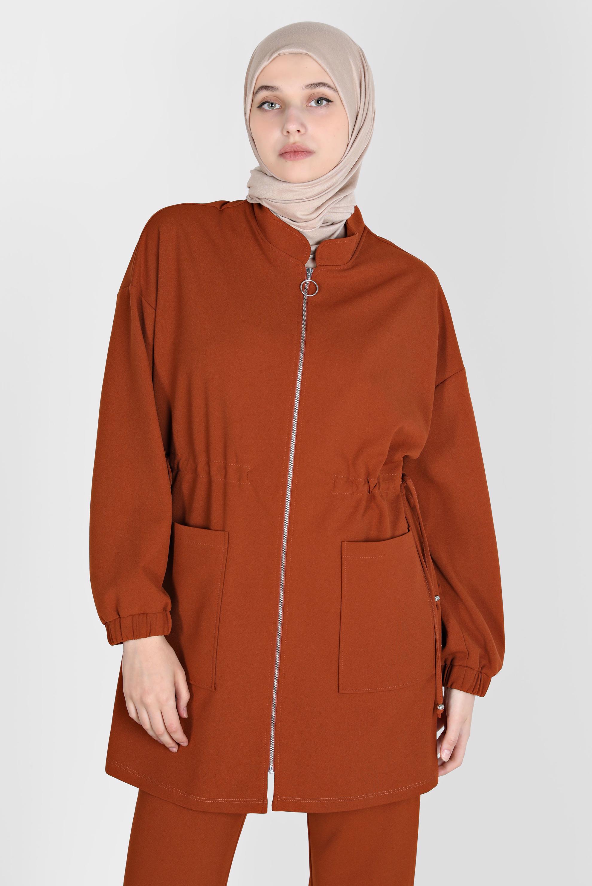 Tesettür giyim TURUNCU BELİ BÜZGÜLÜ İKİLİ PANT. EŞOFMAN TAKIM 42773 