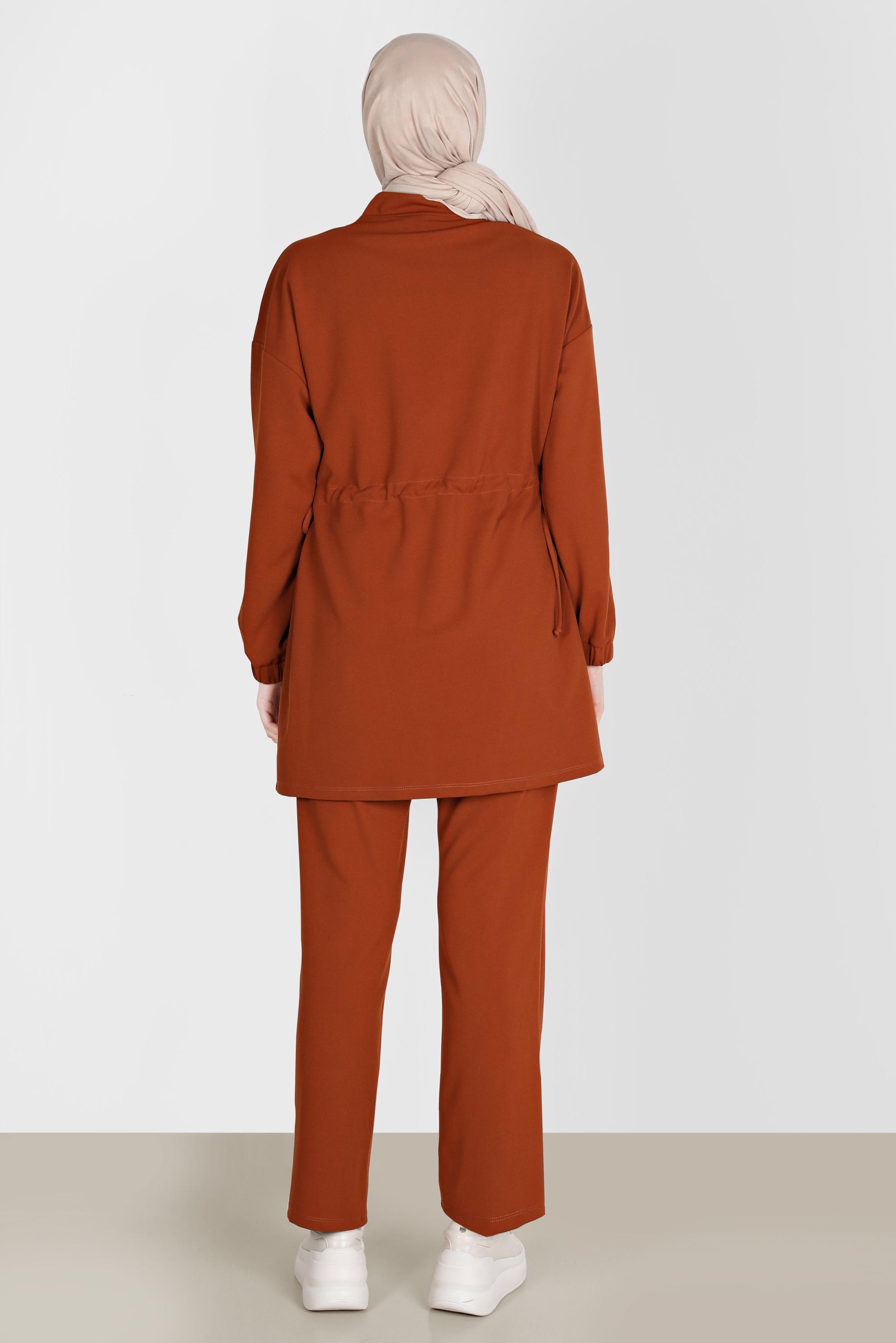 Tesettür giyim TURUNCU BELİ BÜZGÜLÜ İKİLİ PANT. EŞOFMAN TAKIM 42773 