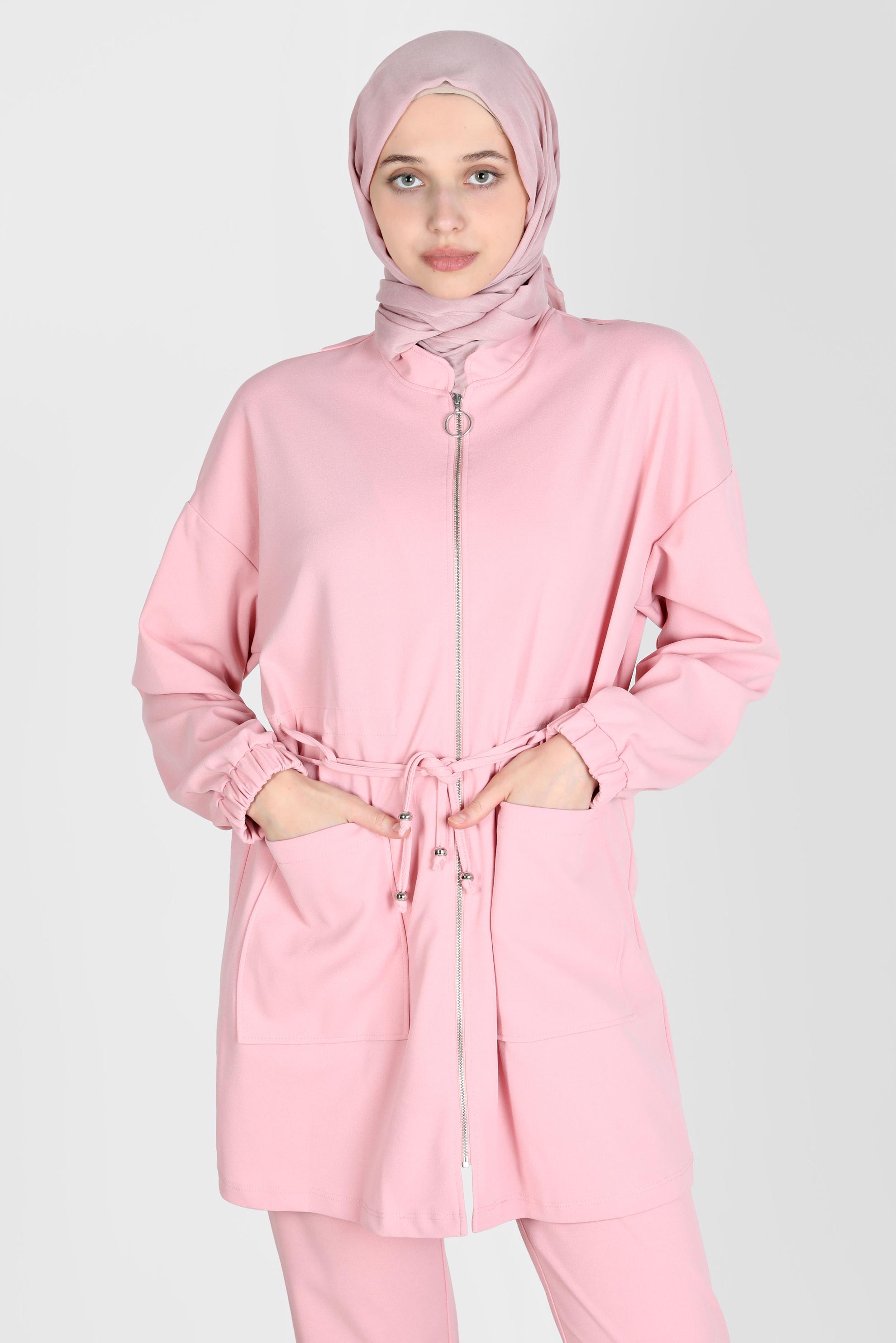 Tesettür giyim PUDRA BELİ BÜZGÜLÜ İKİLİ PANT. EŞOFMAN TAKIM 42773 