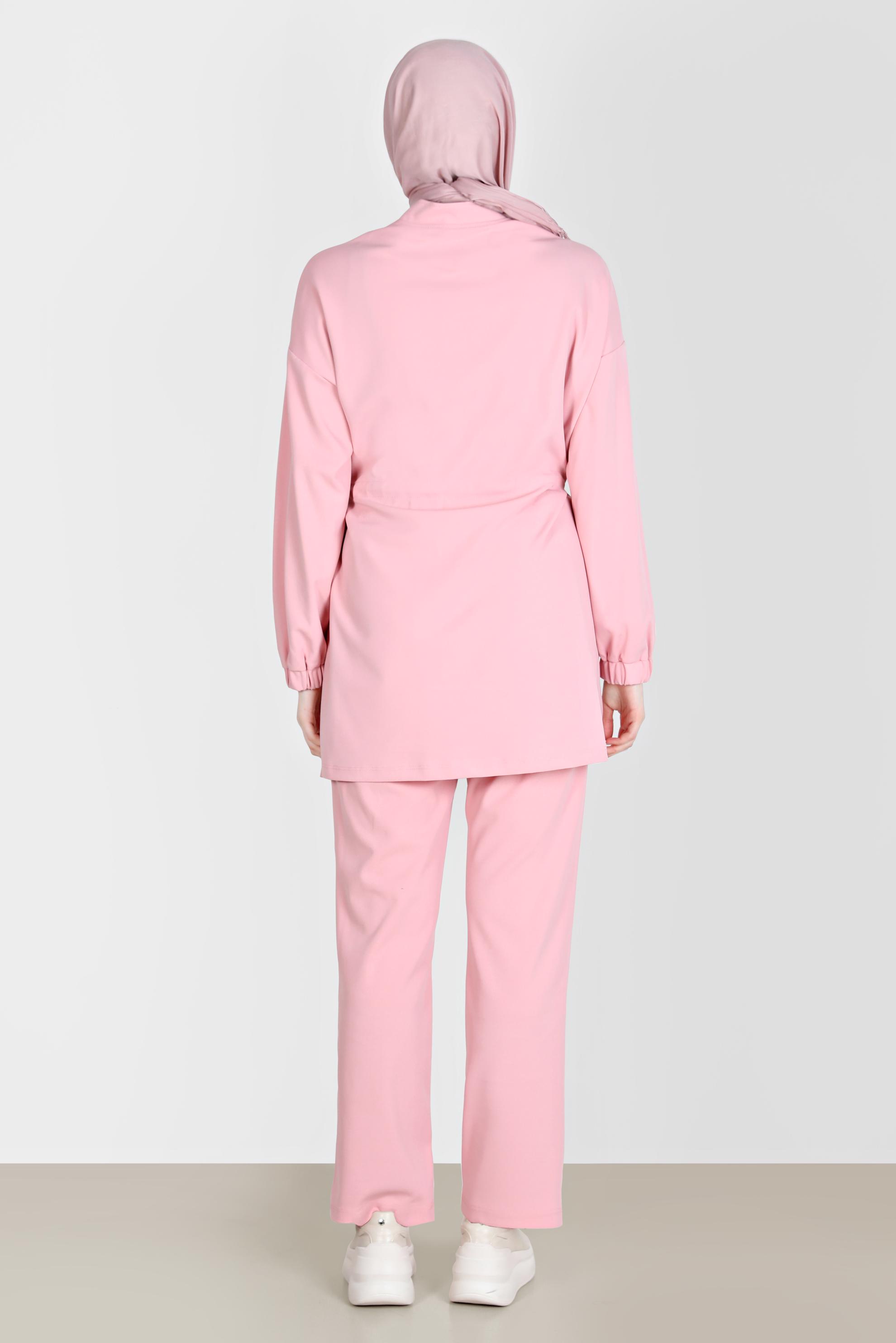 Tesettür giyim PUDRA BELİ BÜZGÜLÜ İKİLİ PANT. EŞOFMAN TAKIM 42773 