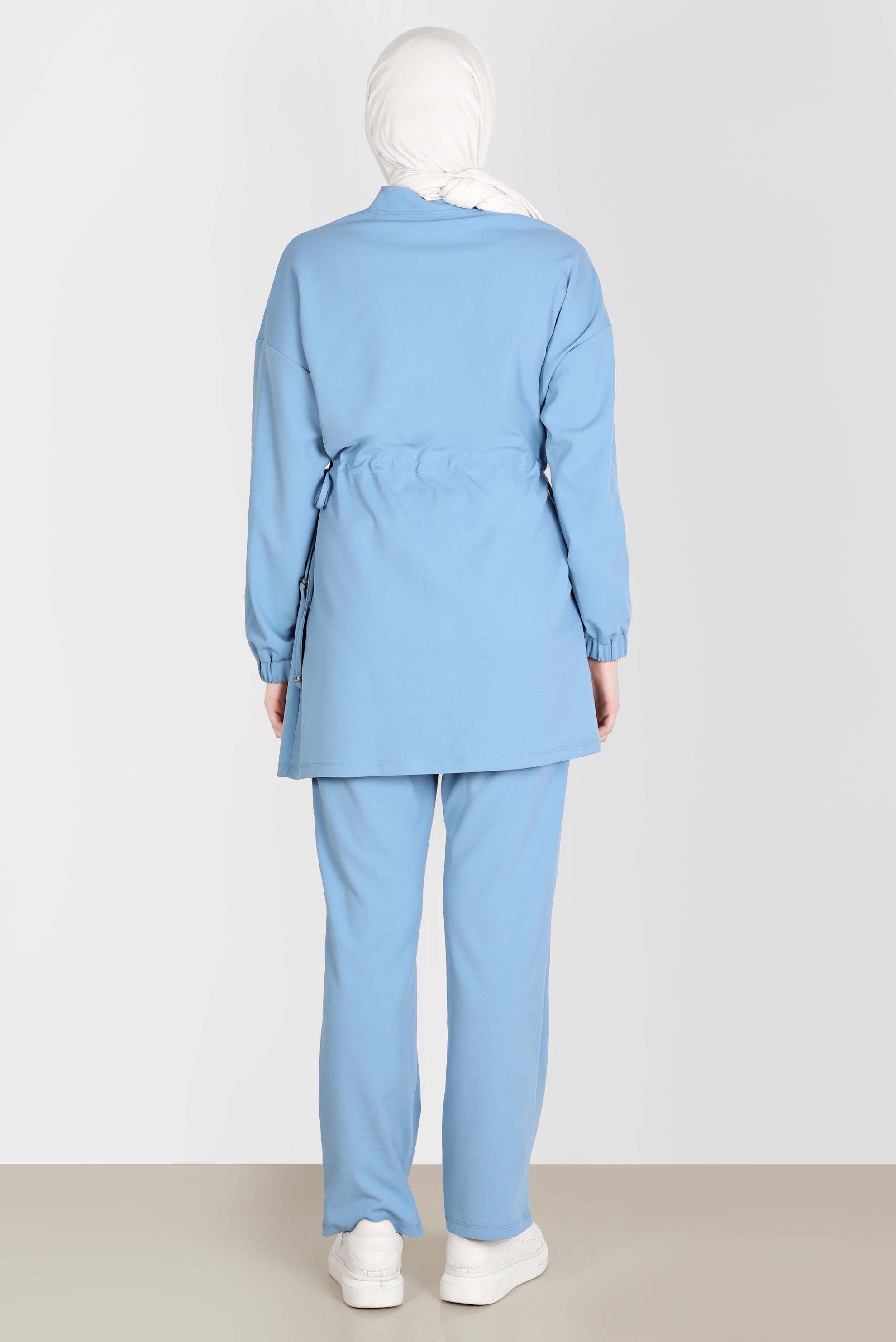 Tesettür giyim MAVİ BELİ BÜZGÜLÜ İKİLİ PANT. EŞOFMAN TAKIM 42773 