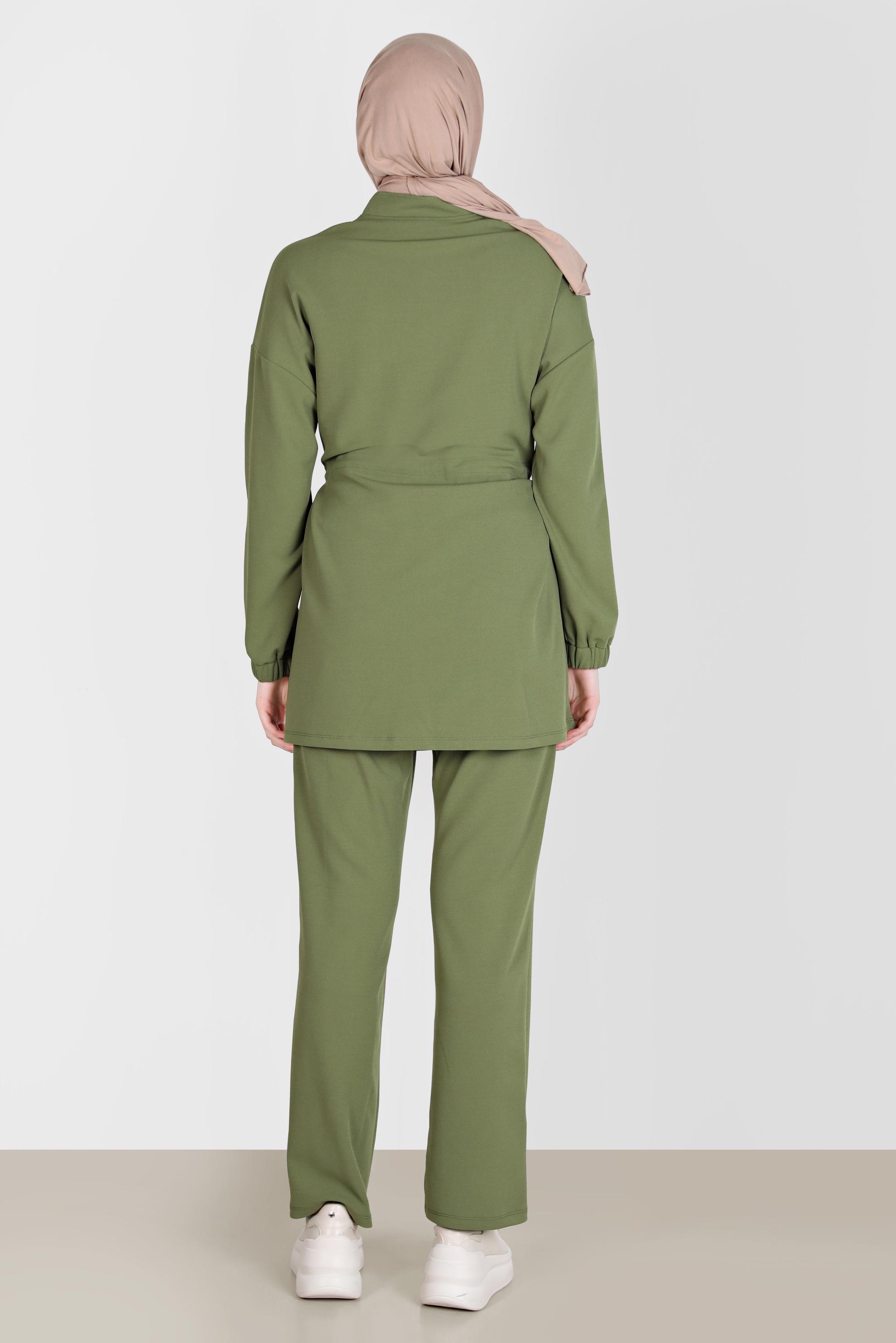 Tesettür giyim YEŞİL BELİ BÜZGÜLÜ İKİLİ PANT. EŞOFMAN TAKIM 42773 