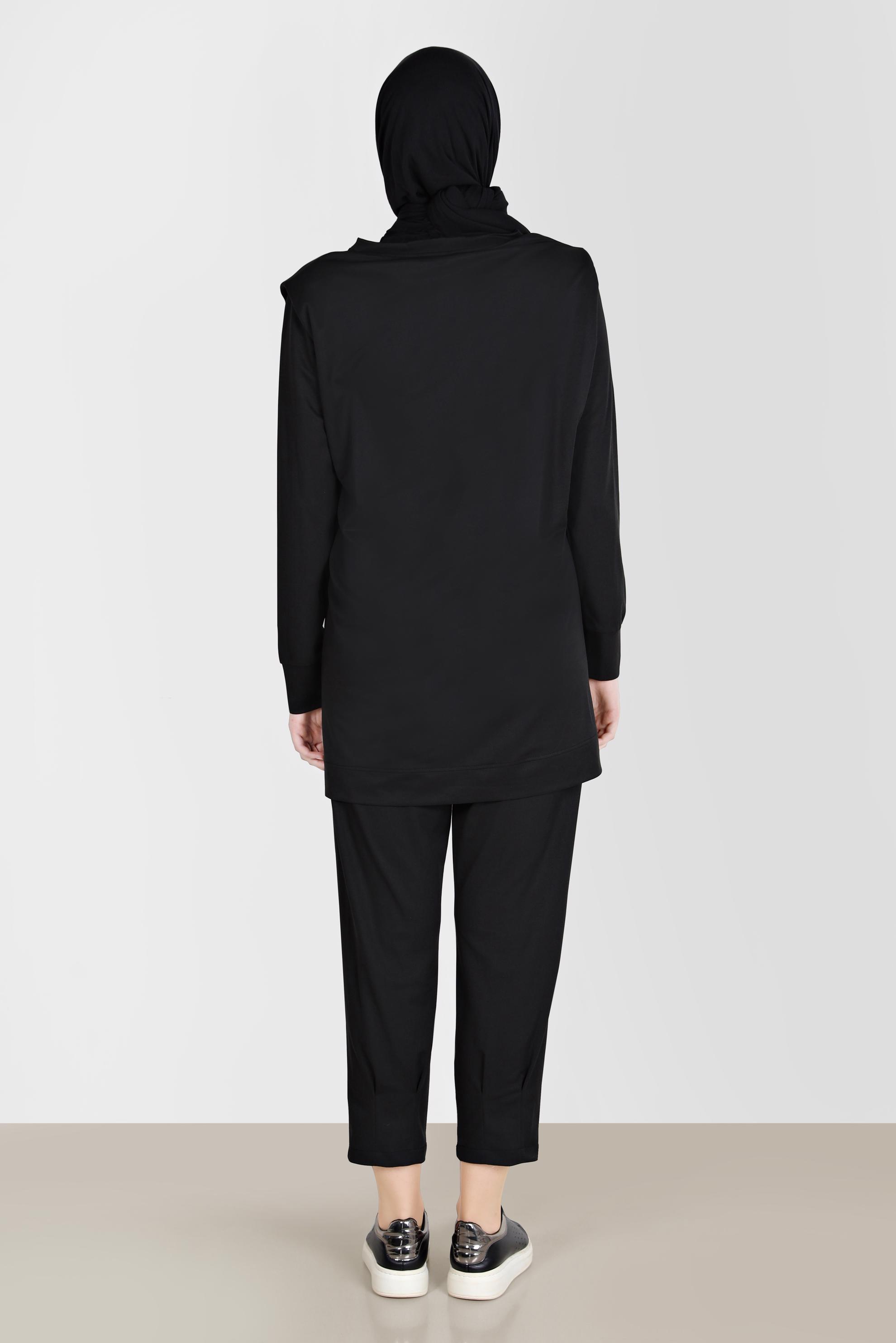 Tesettür giyim SİYAH BASKI DETAYLI İKİLİ PANT. EŞOFMAN TAKIM 42774 