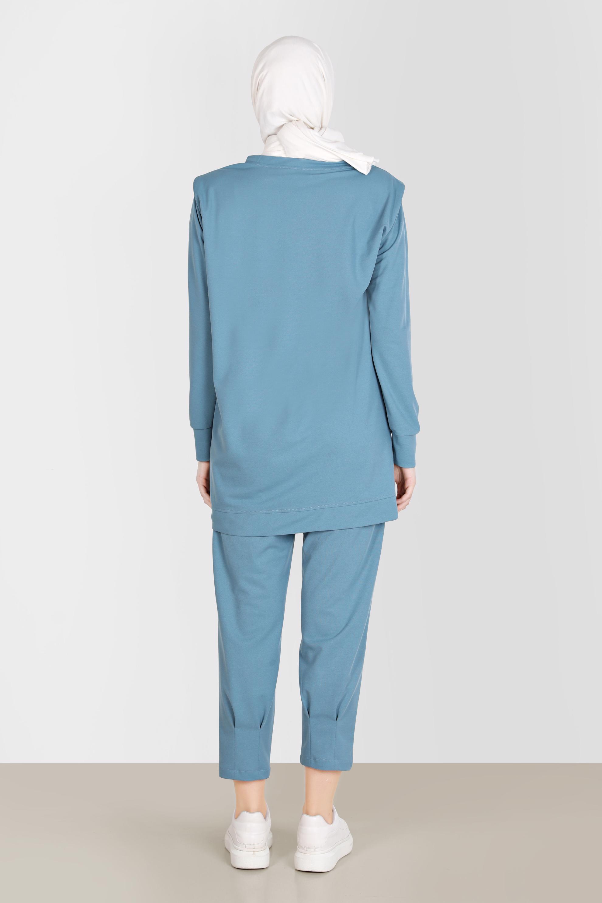 Tesettür giyim MAVİ BASKI DETAYLI İKİLİ PANT. EŞOFMAN TAKIM 42774 