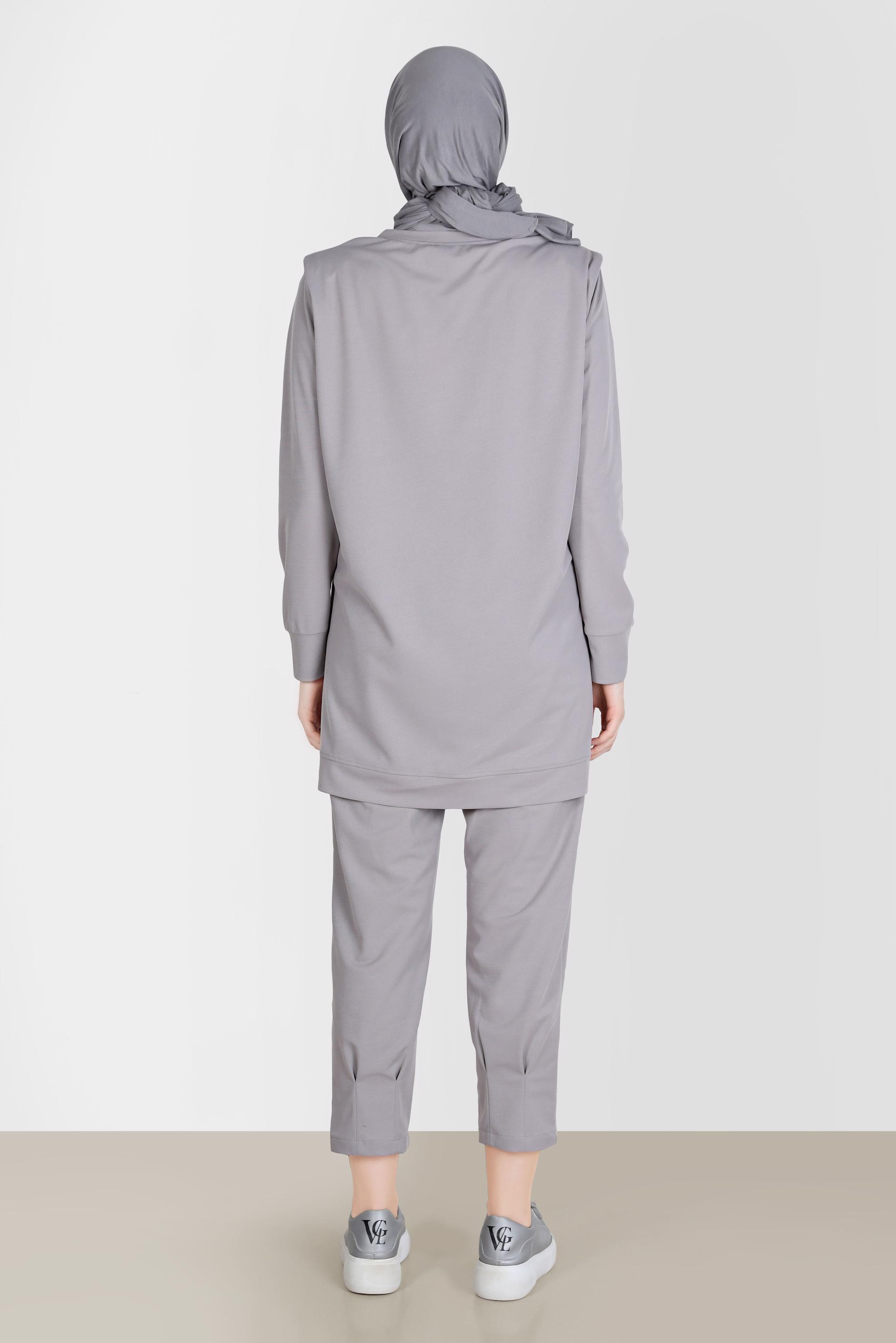 Tesettür giyim GRİ BASKI DETAYLI İKİLİ PANT. EŞOFMAN TAKIM 42774 