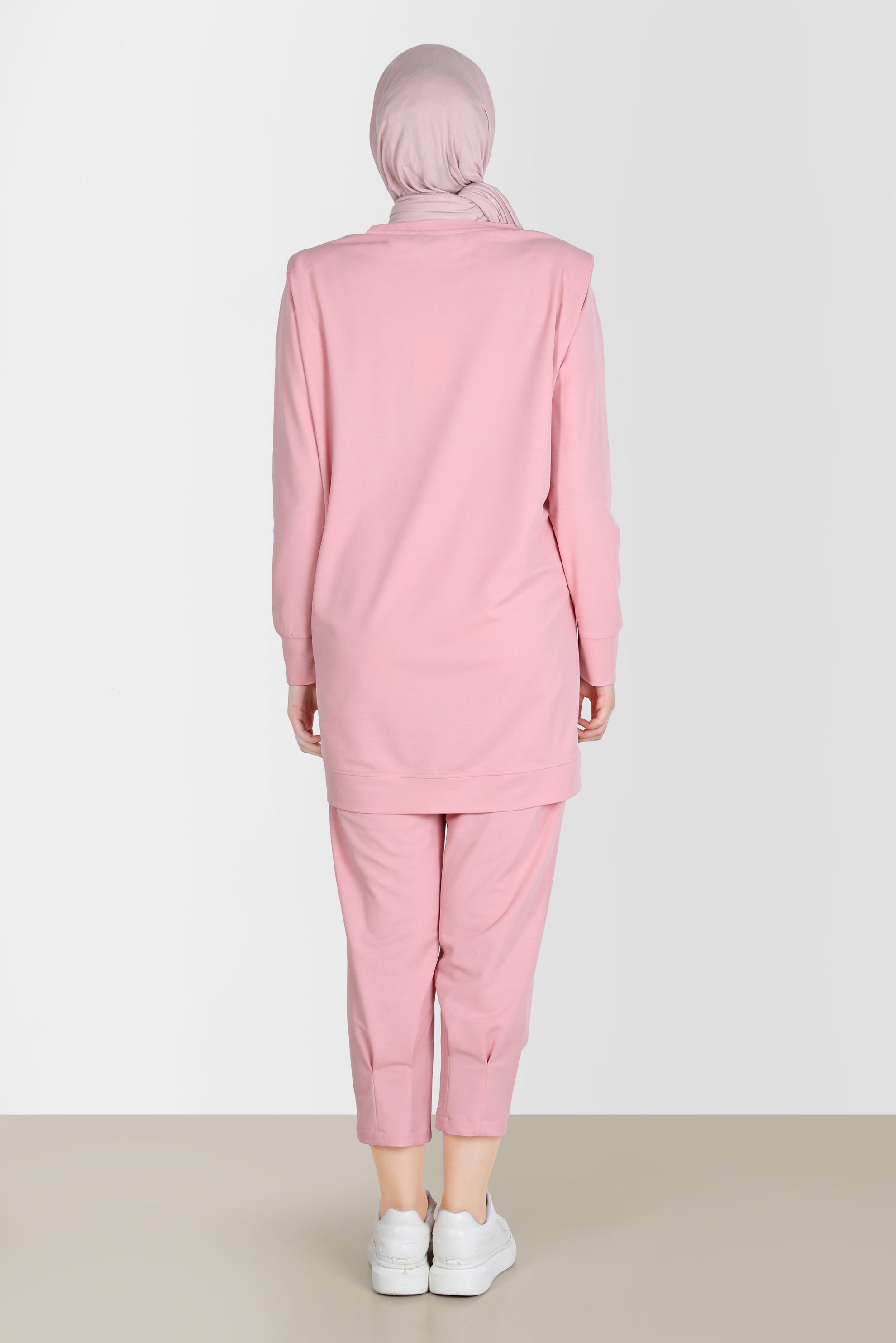 Tesettür giyim PUDRA BASKI DETAYLI İKİLİ PANT. EŞOFMAN TAKIM 42774 