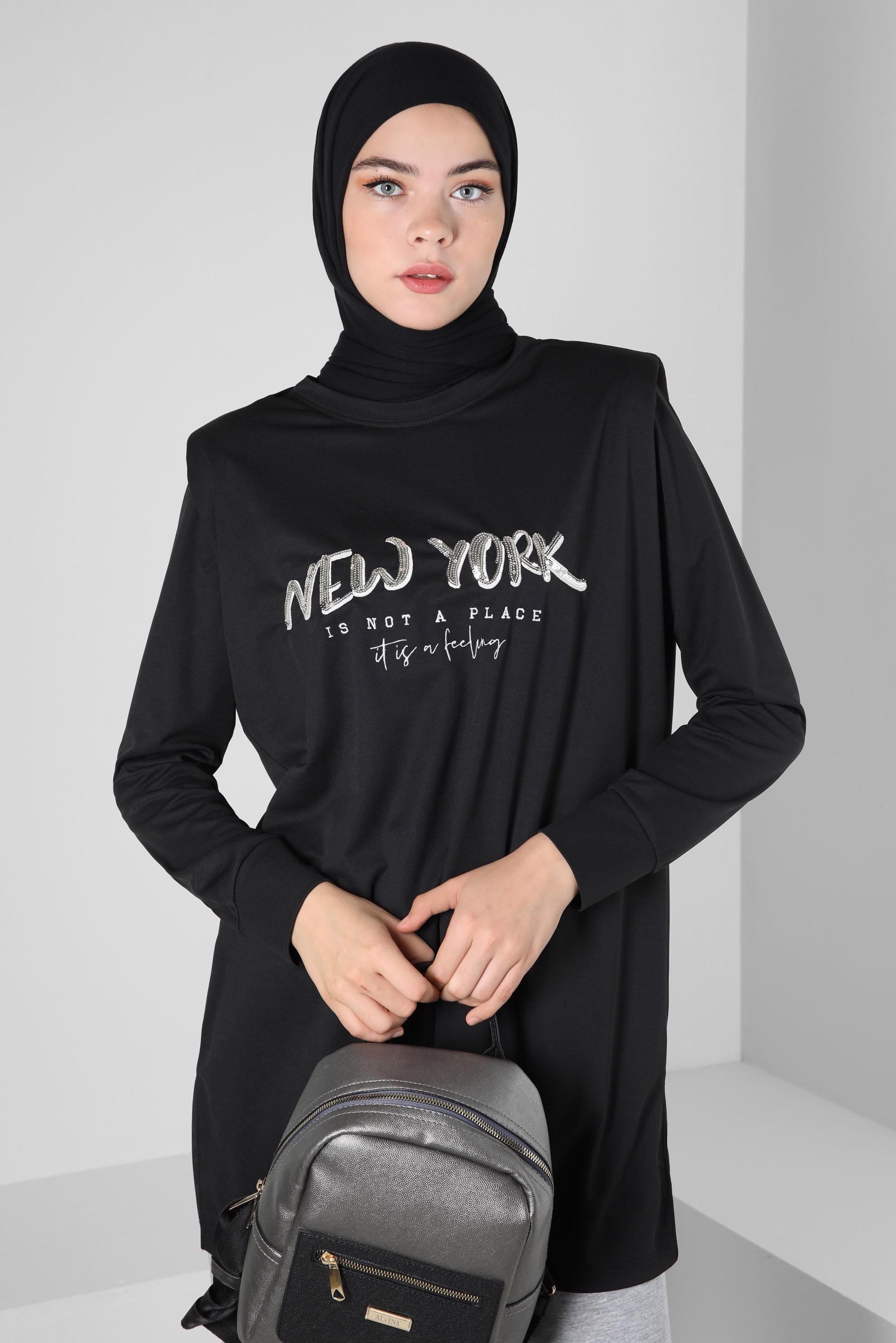 Vêtements hijab NOIR TUNIQUE DE SURVÊTEMENT MATELASSÉE IMPRIMÉ 42776