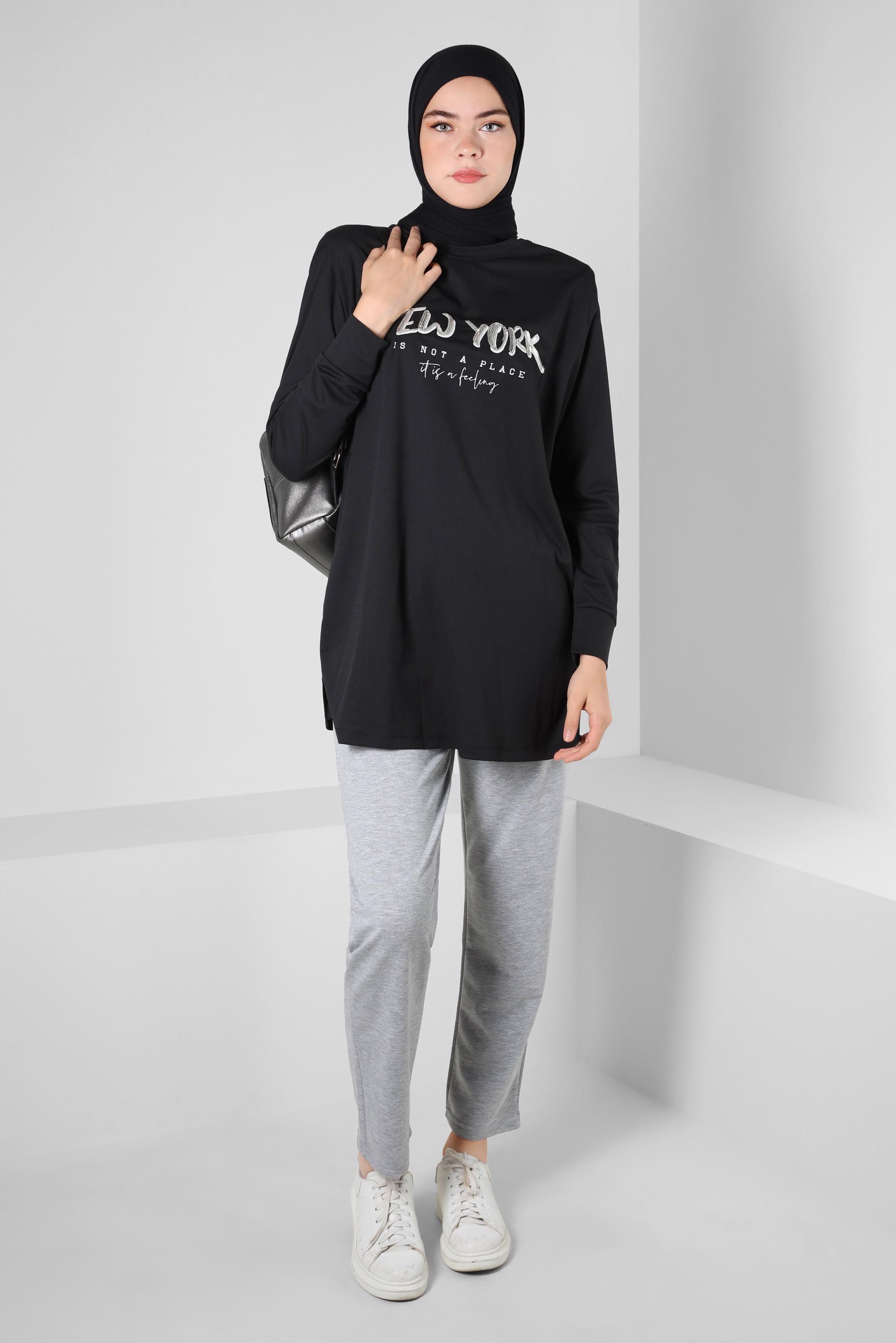 Vêtements hijab NOIR TUNIQUE DE SURVÊTEMENT MATELASSÉE IMPRIMÉ 42776