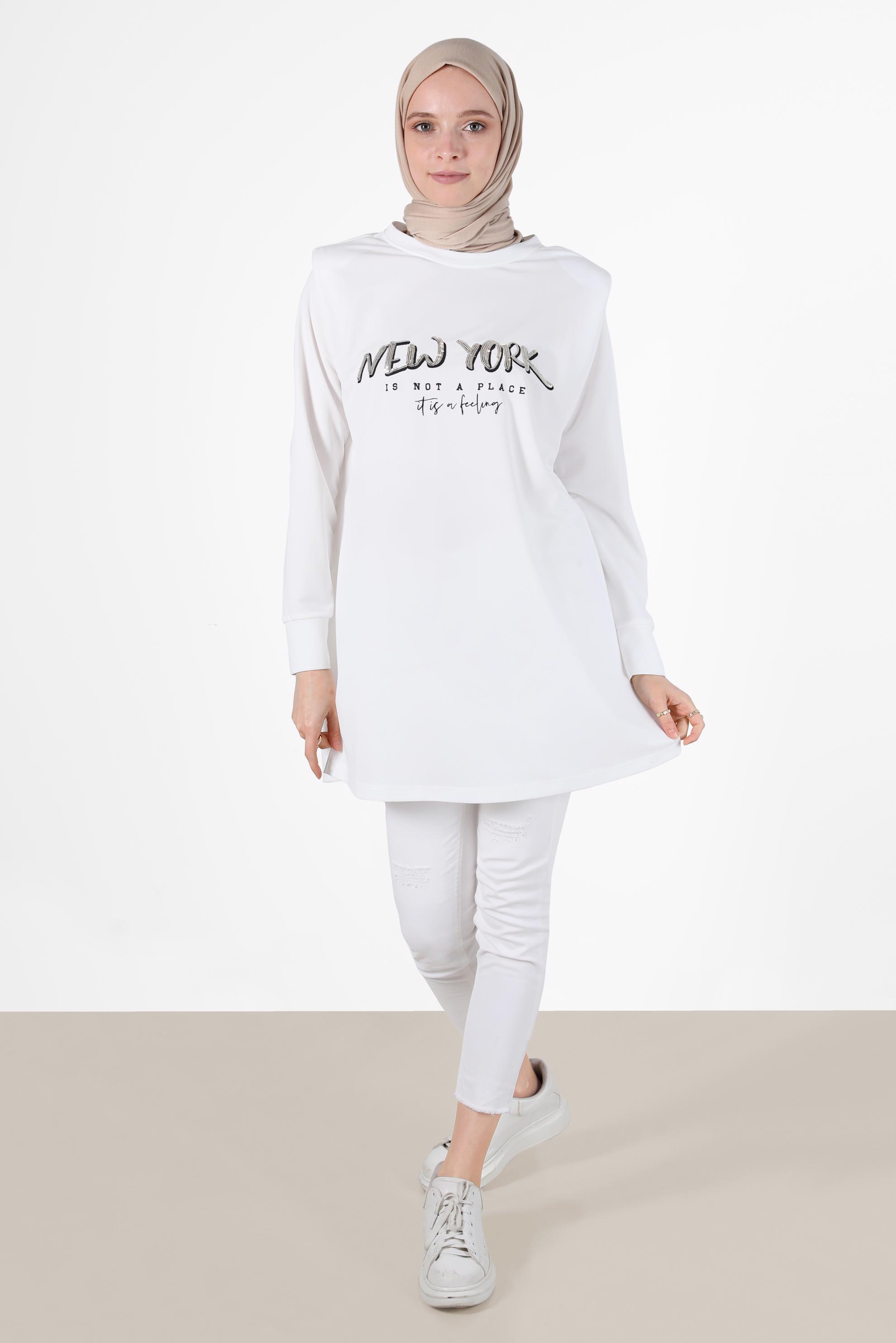 Vêtements hijab BLANC TUNIQUE DE SURVÊTEMENT MATELASSÉE IMPRIMÉ 42776