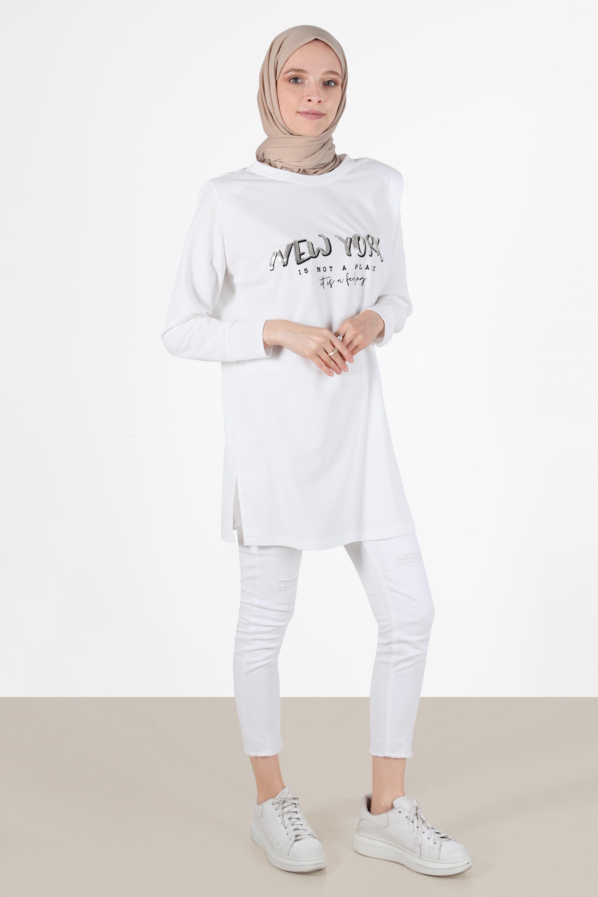 Vêtements hijab BLANC TUNIQUE DE SURVÊTEMENT MATELASSÉE IMPRIMÉ 42776