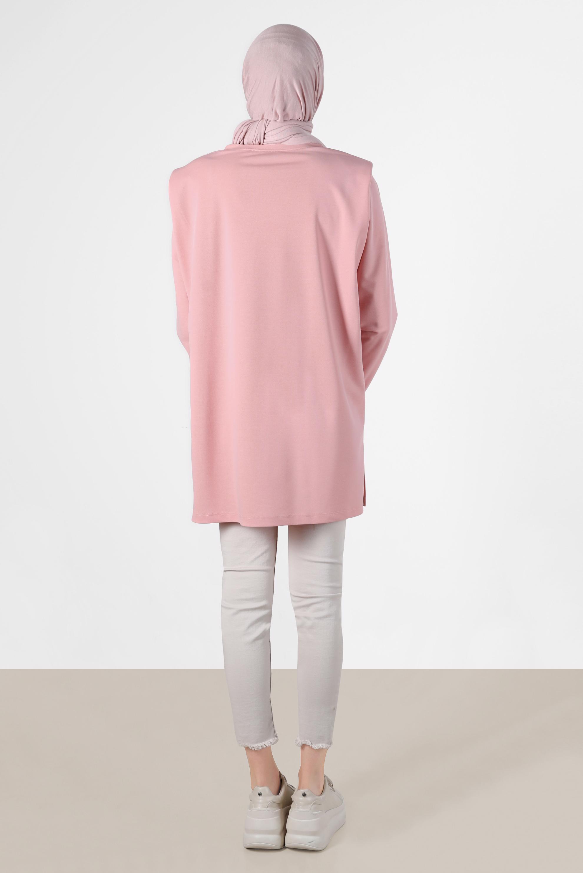 Tesettür giyim PUDRA BASKILI VATKALI EŞOFMAN TUNİK 42776