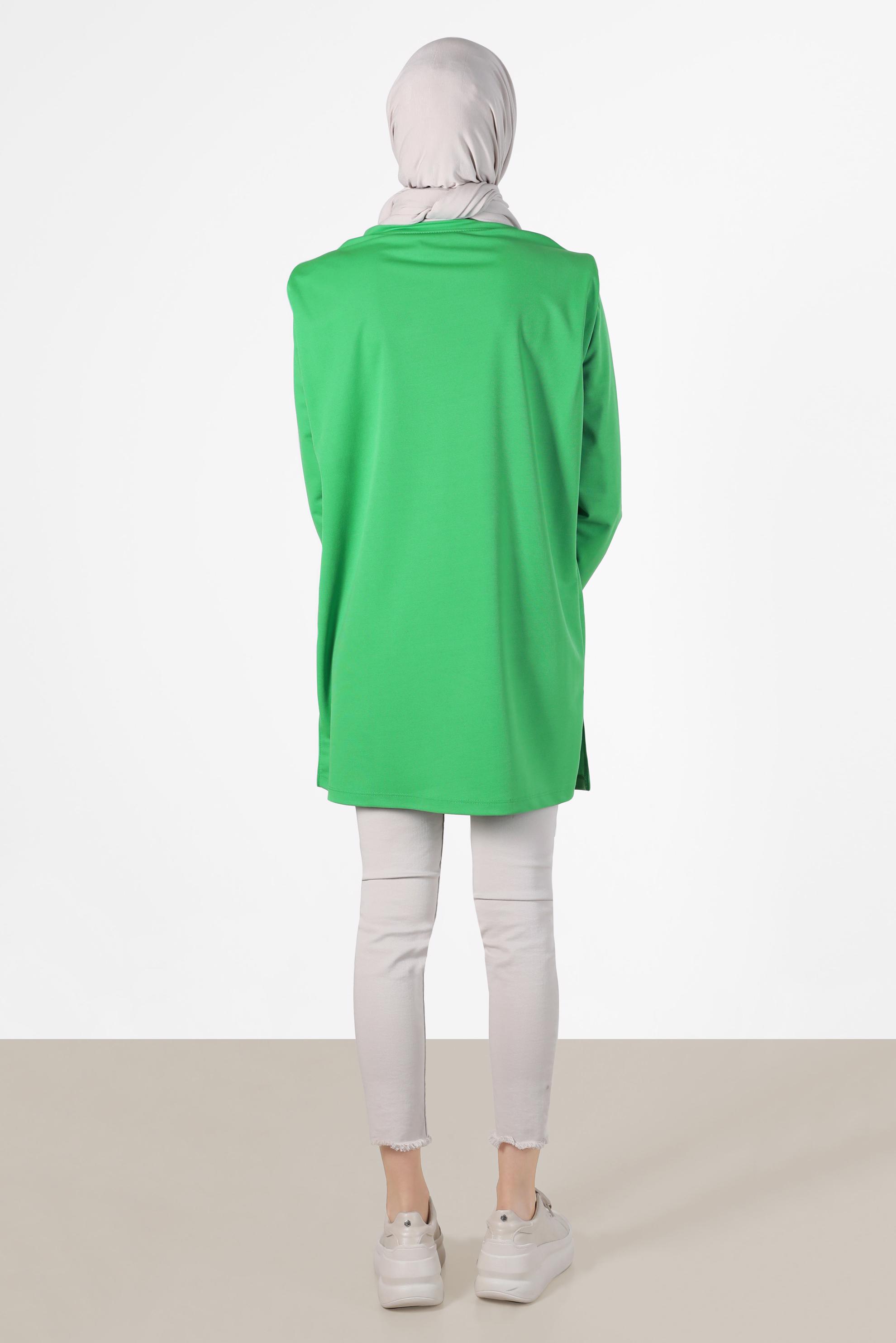 Tesettür giyim YEŞİL BASKILI VATKALI EŞOFMAN TUNİK 42776