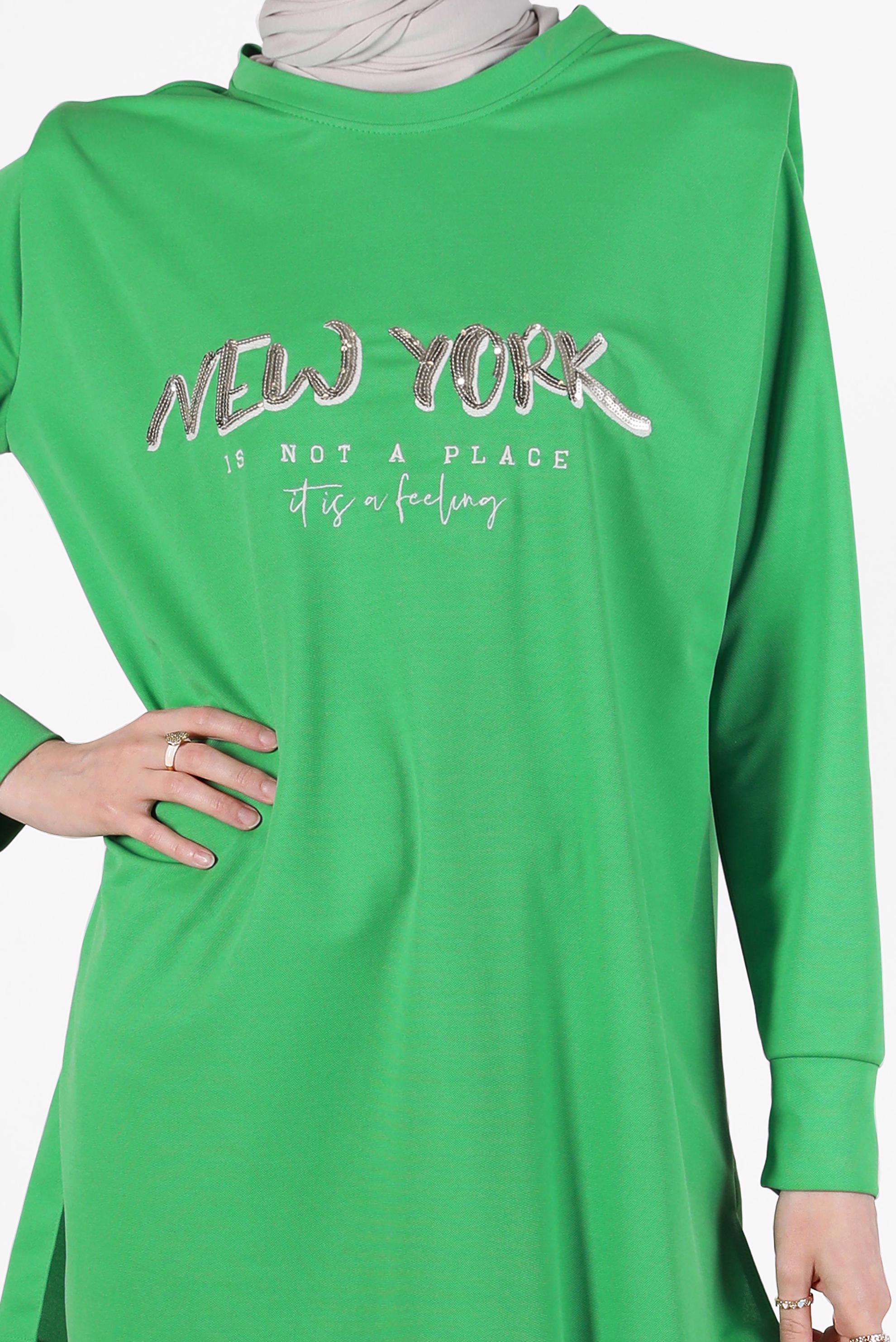 Tesettür giyim YEŞİL BASKILI VATKALI EŞOFMAN TUNİK 42776