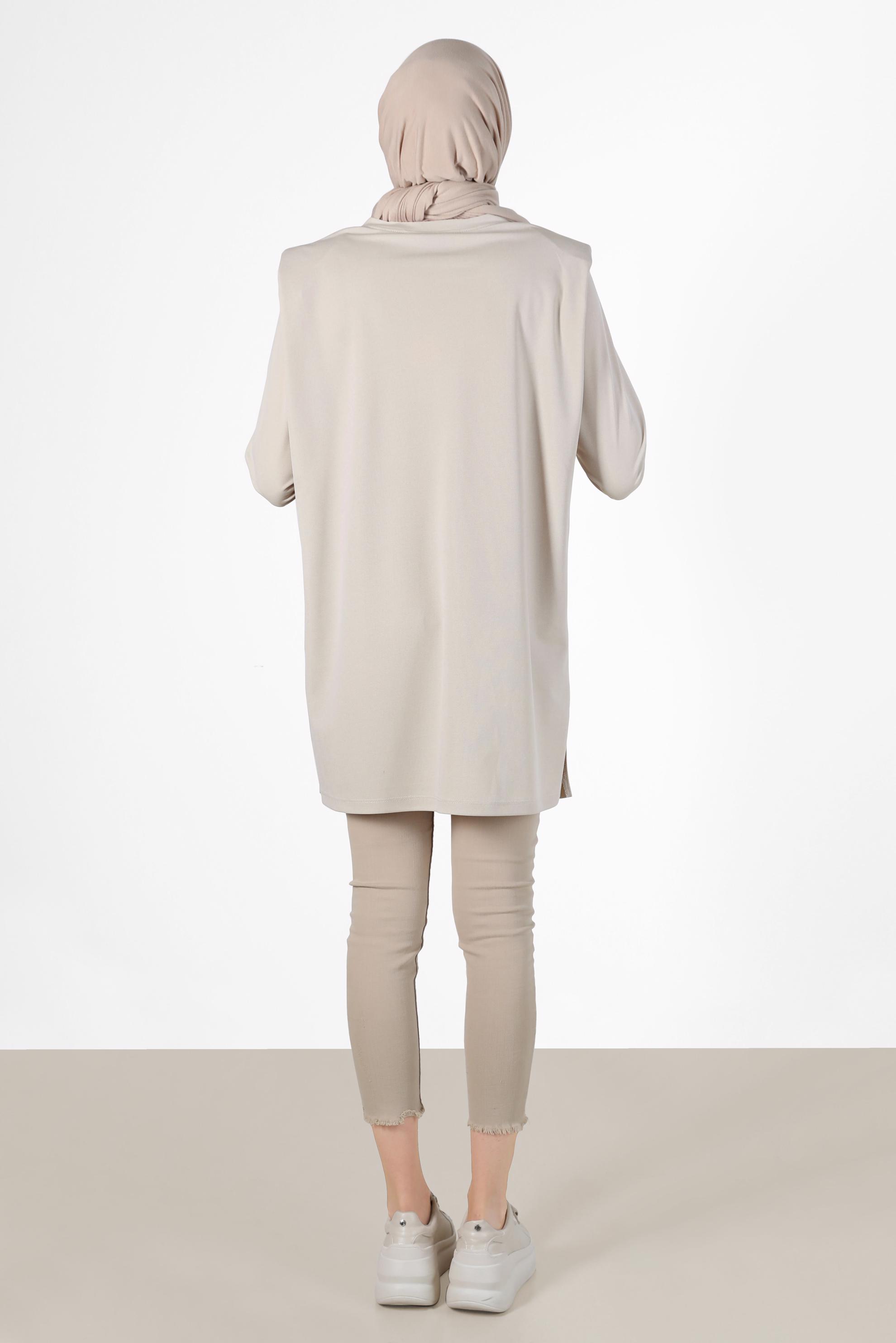 Tesettür giyim BEJ BASKILI VATKALI EŞOFMAN TUNİK 42776