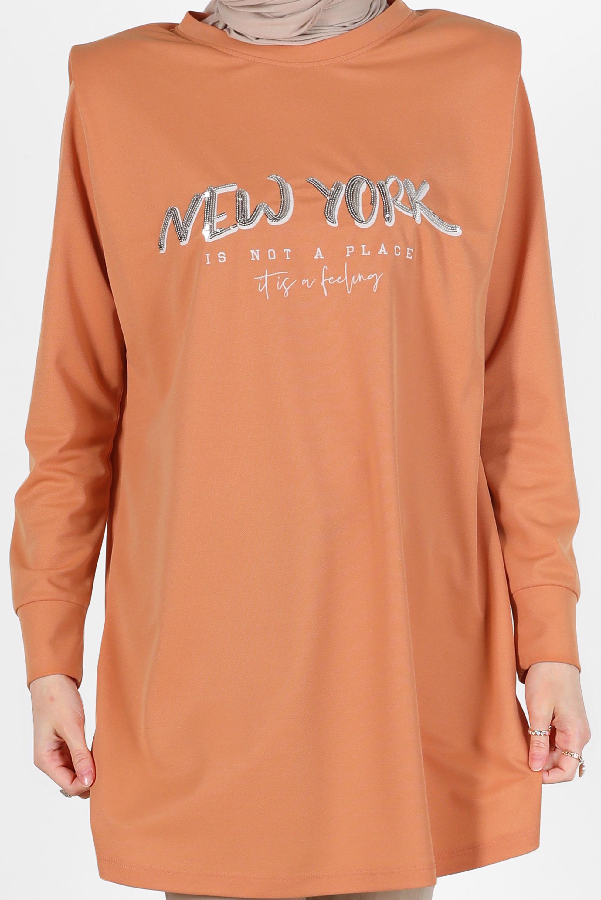 Tesettür giyim TURUNCU BASKILI VATKALI EŞOFMAN TUNİK 42776