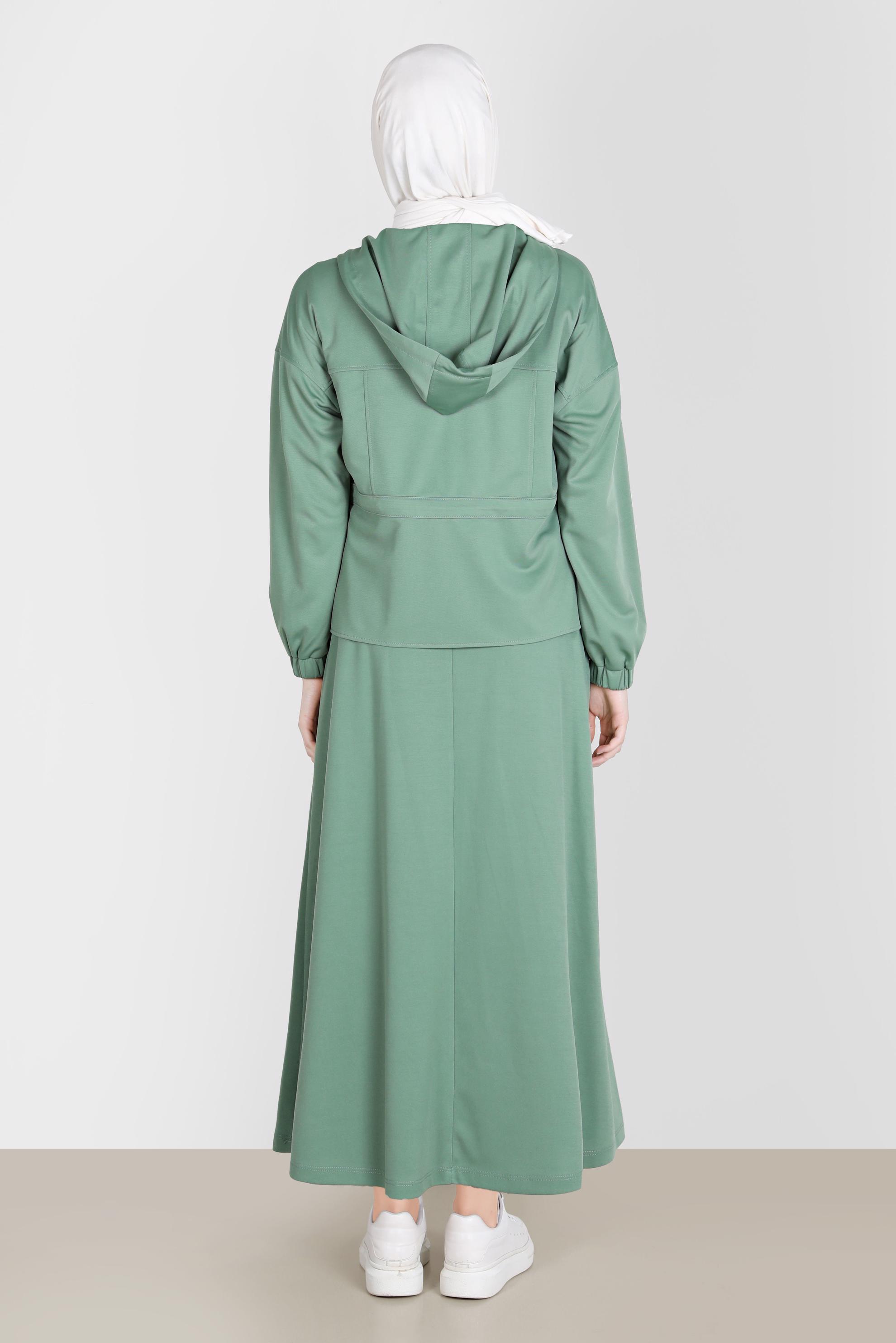 Hijab clothing GREEN ZIPPERED HOODED 2-PIECE SKIRTED TRACKSUIT SET 42848 