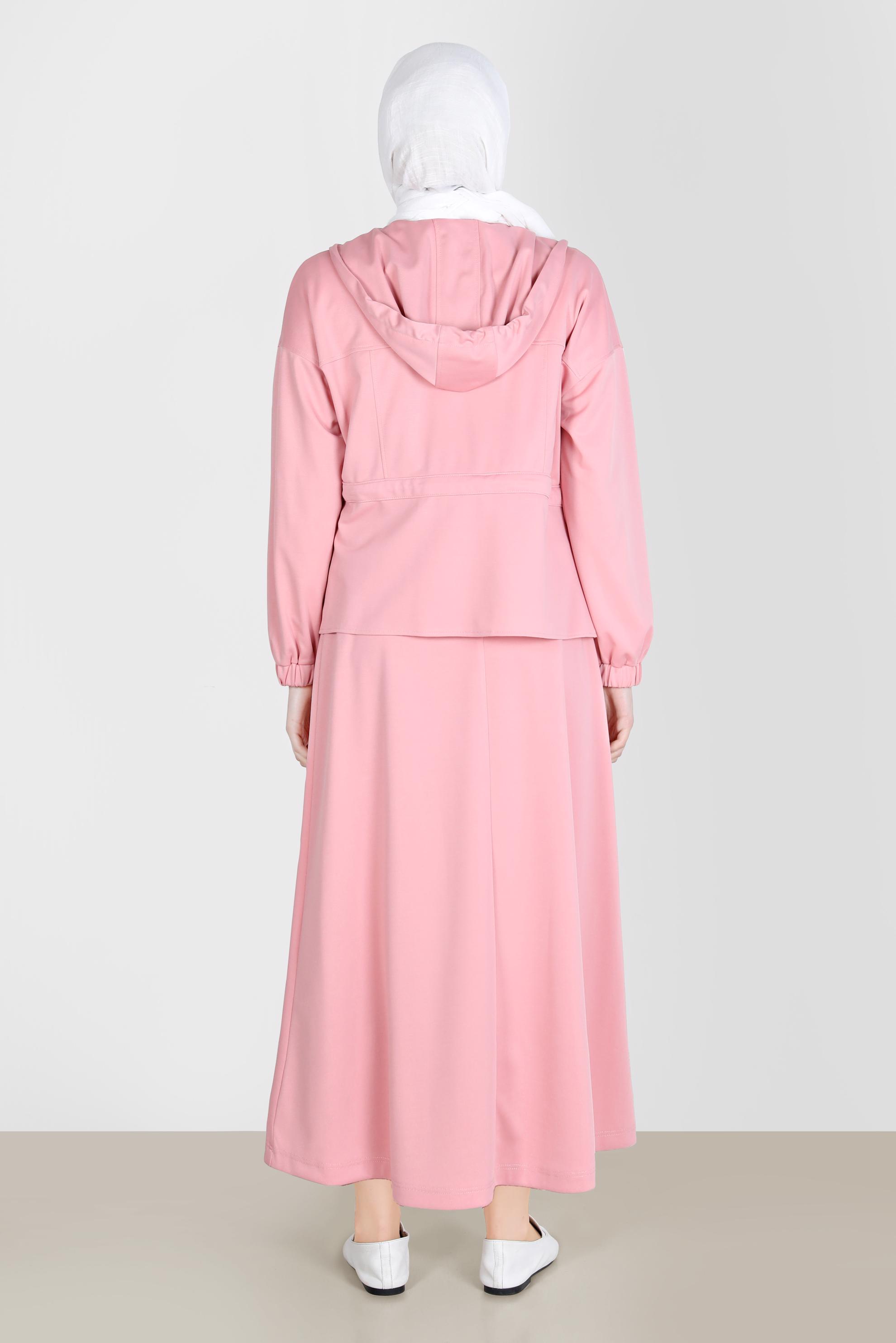 Tesettür giyim PUDRA FERMUARLI KAPÜŞONLU İKİLİ ETEKLİ EŞOFMAN TAKIM 42848 