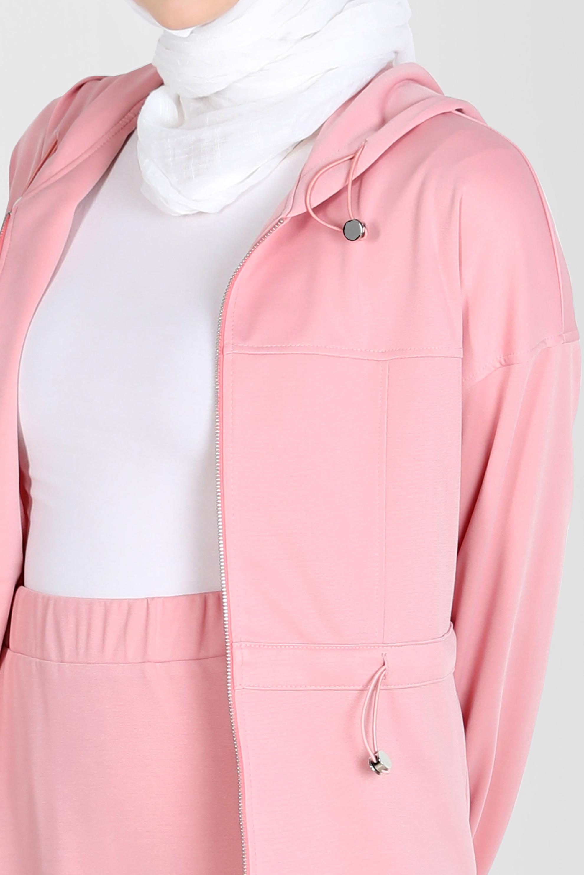 Tesettür giyim PUDRA FERMUARLI KAPÜŞONLU İKİLİ ETEKLİ EŞOFMAN TAKIM 42848 