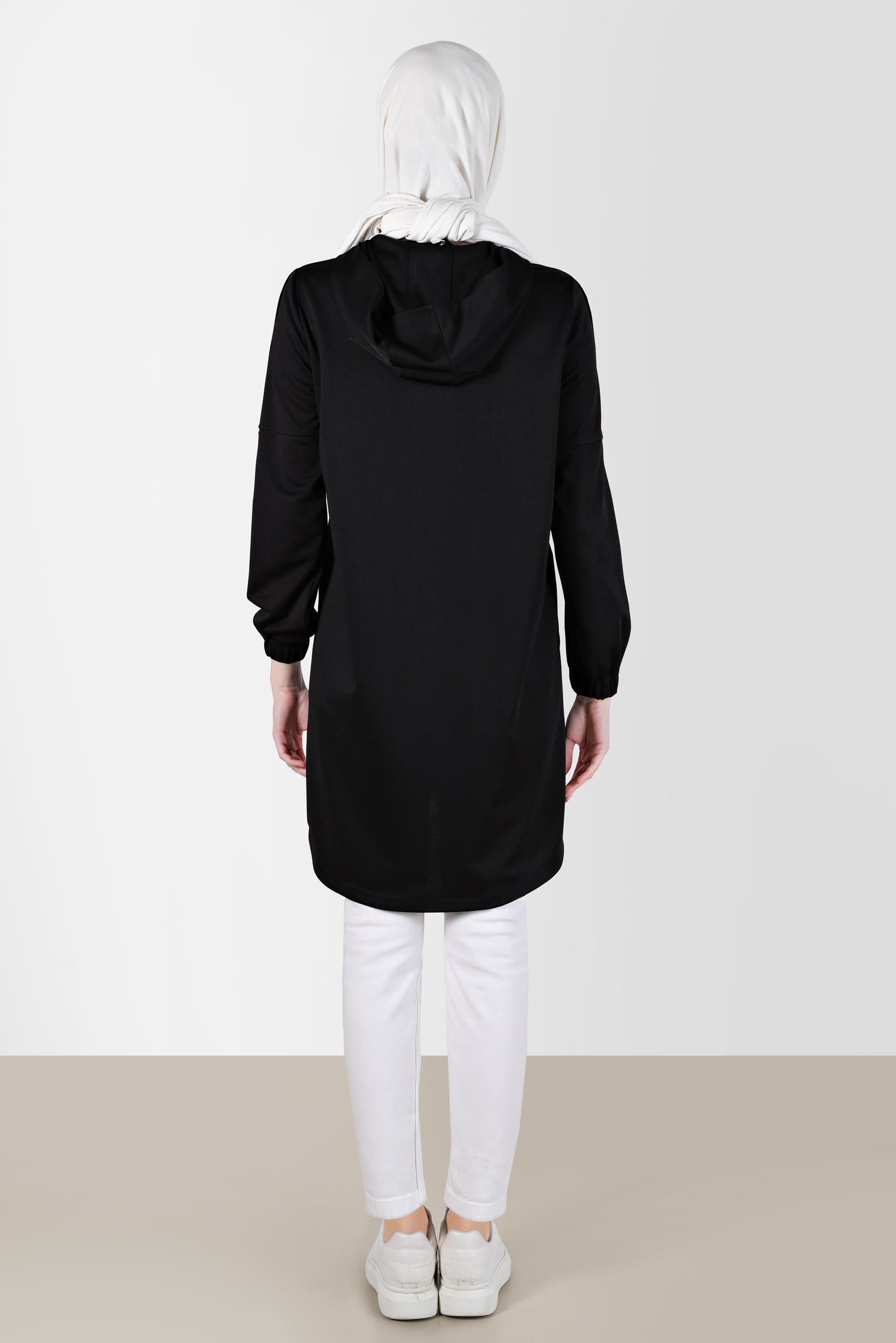 Tesettür giyim SİYAH KUŞGÖZÜ DETAYLI FERMUARLI EŞOFMAN TUNİK 42849