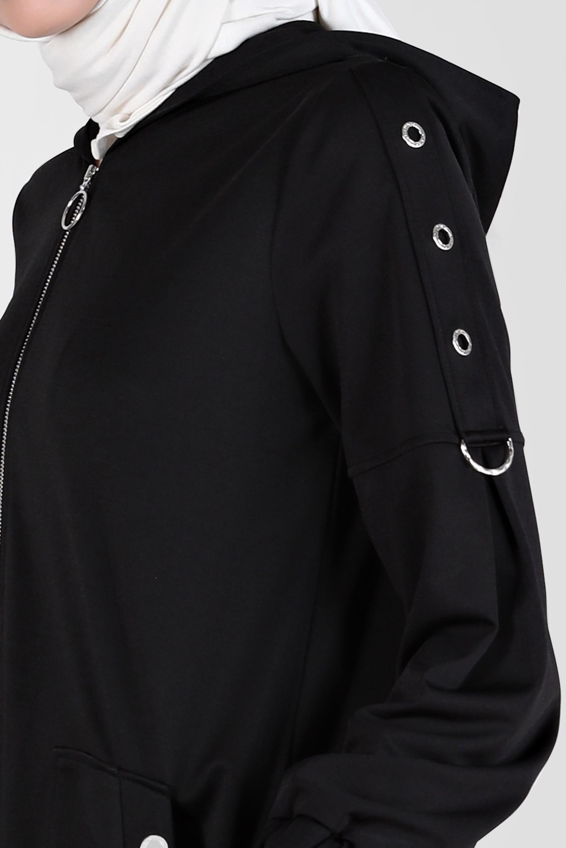 Tesettür giyim SİYAH KUŞGÖZÜ DETAYLI FERMUARLI EŞOFMAN TUNİK 42849