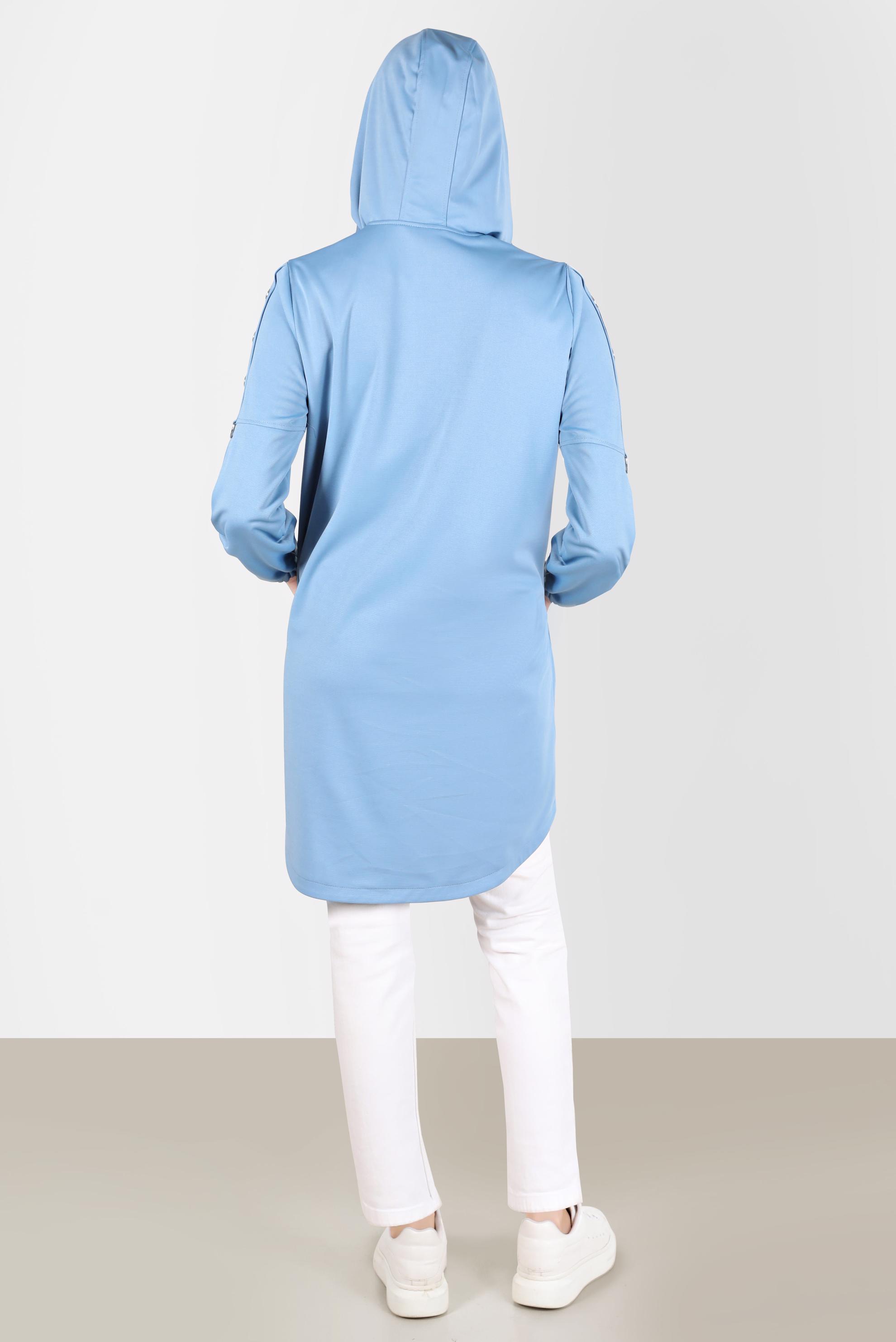 Tesettür giyim MAVİ KUŞGÖZÜ DETAYLI FERMUARLI EŞOFMAN TUNİK 42849