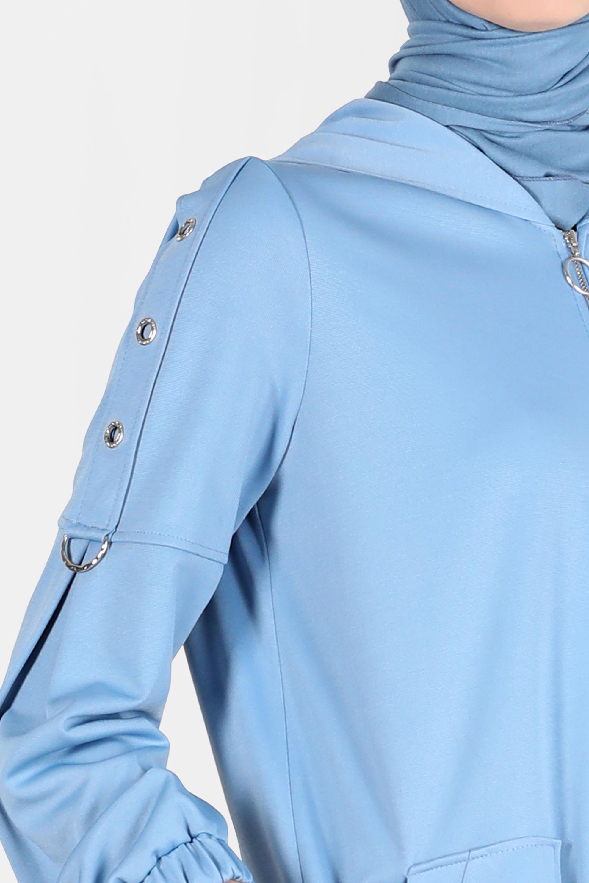 Tesettür giyim MAVİ KUŞGÖZÜ DETAYLI FERMUARLI EŞOFMAN TUNİK 42849