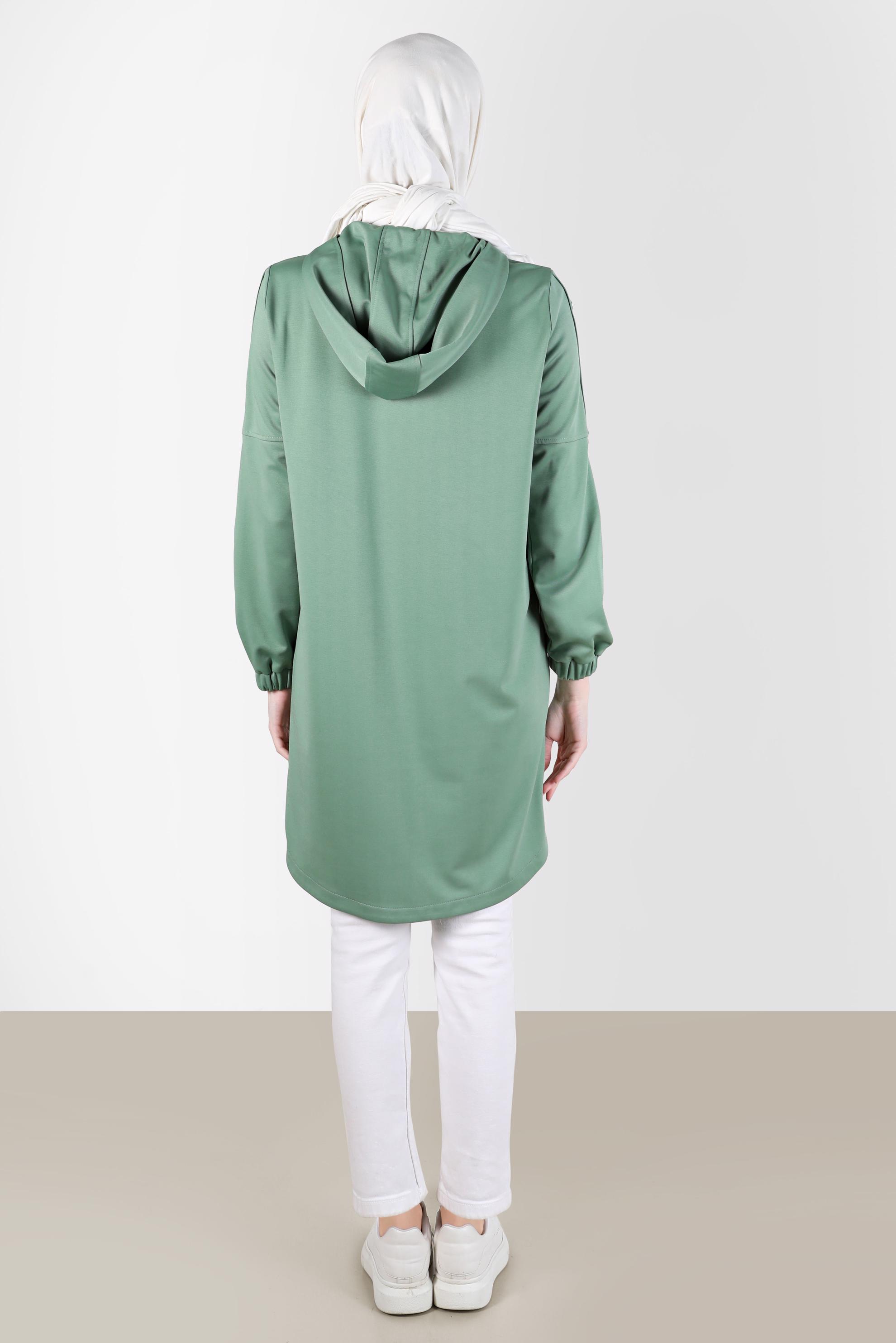 Tesettür giyim YEŞİL KUŞGÖZÜ DETAYLI FERMUARLI EŞOFMAN TUNİK 42849