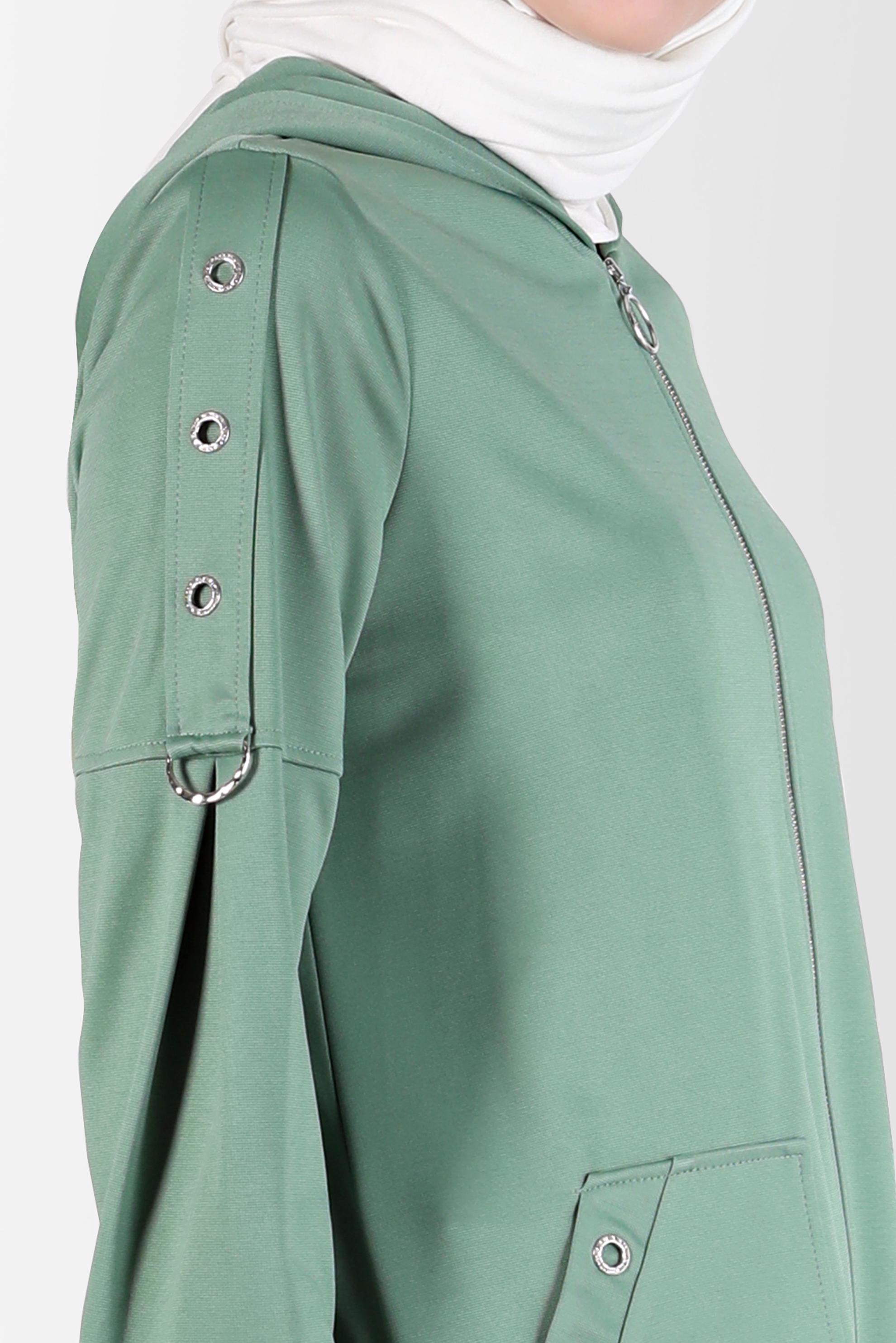 Tesettür giyim YEŞİL KUŞGÖZÜ DETAYLI FERMUARLI EŞOFMAN TUNİK 42849