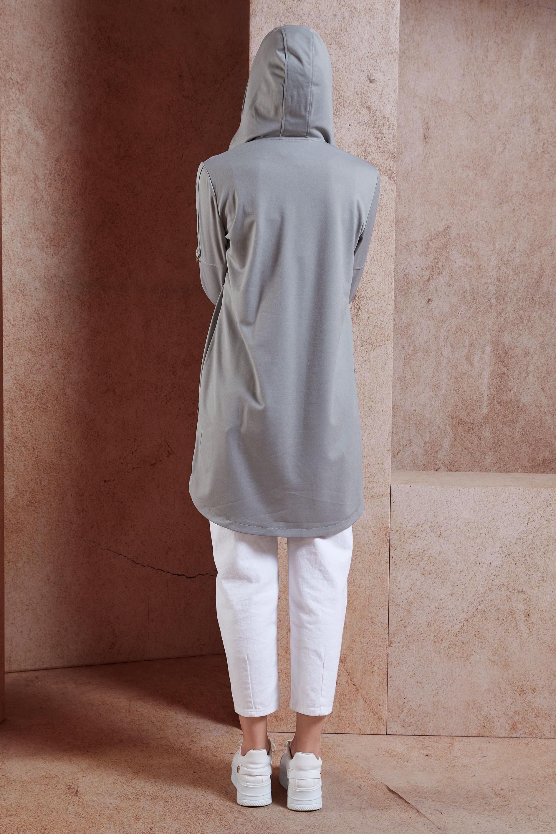 Tesettür giyim GRİ KUŞGÖZÜ DETAYLI FERMUARLI EŞOFMAN TUNİK 42849