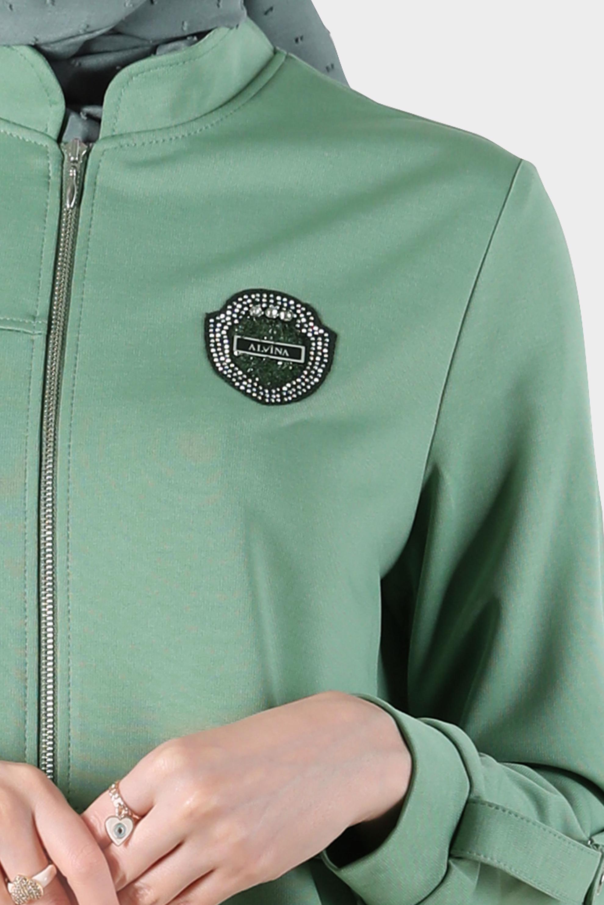 Tesettür giyim YEŞİL ARMA DETAYLI FERMUARLI EŞOFMAN TUNİK 42851 