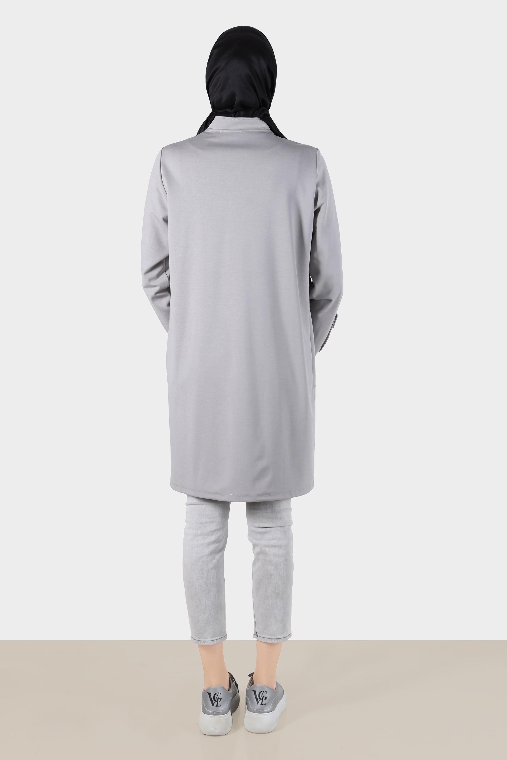 Tesettür giyim GRİ ARMA DETAYLI FERMUARLI EŞOFMAN TUNİK 42851 