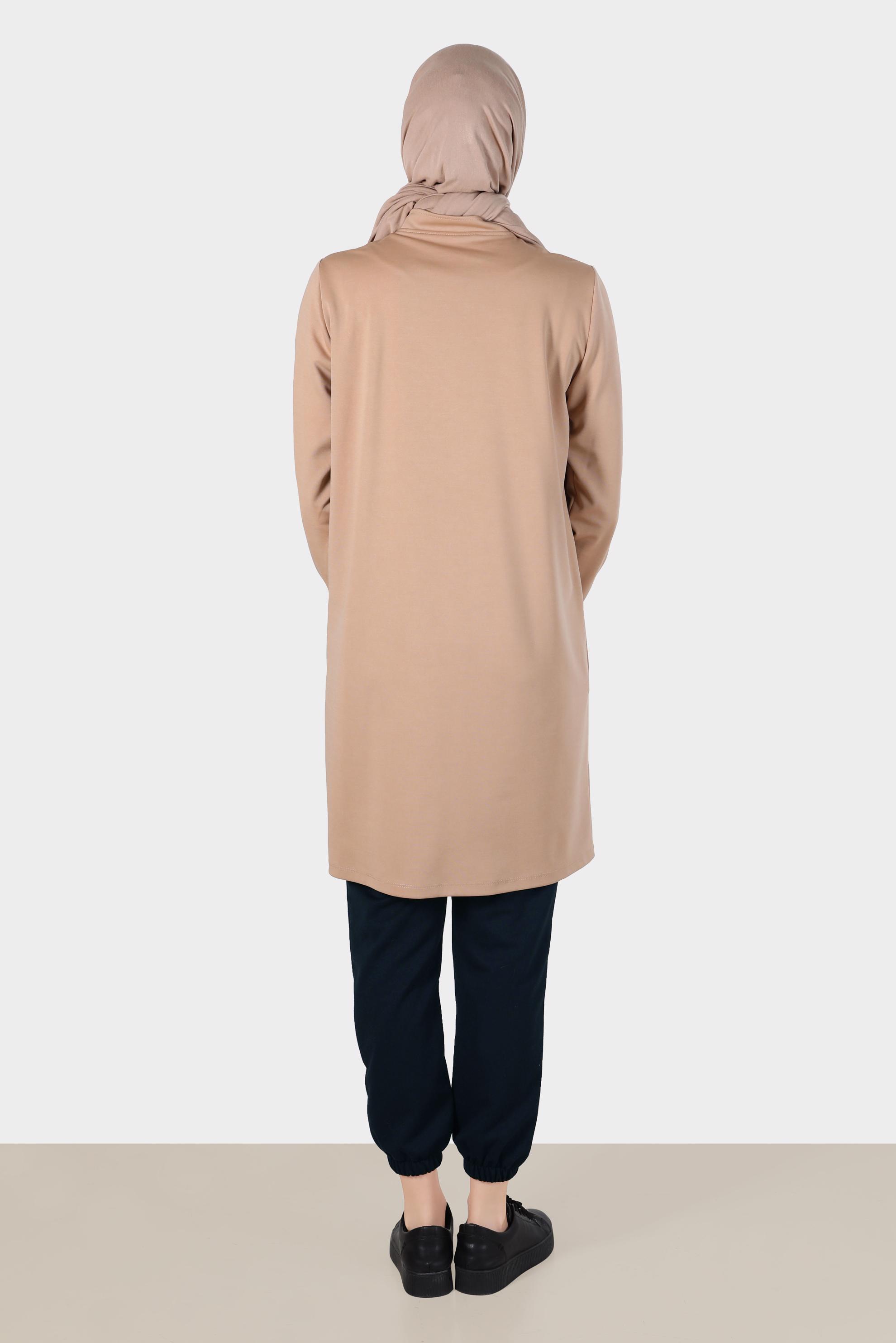 Tesettür giyim KAHVE ARMA DETAYLI FERMUARLI EŞOFMAN TUNİK 42851 