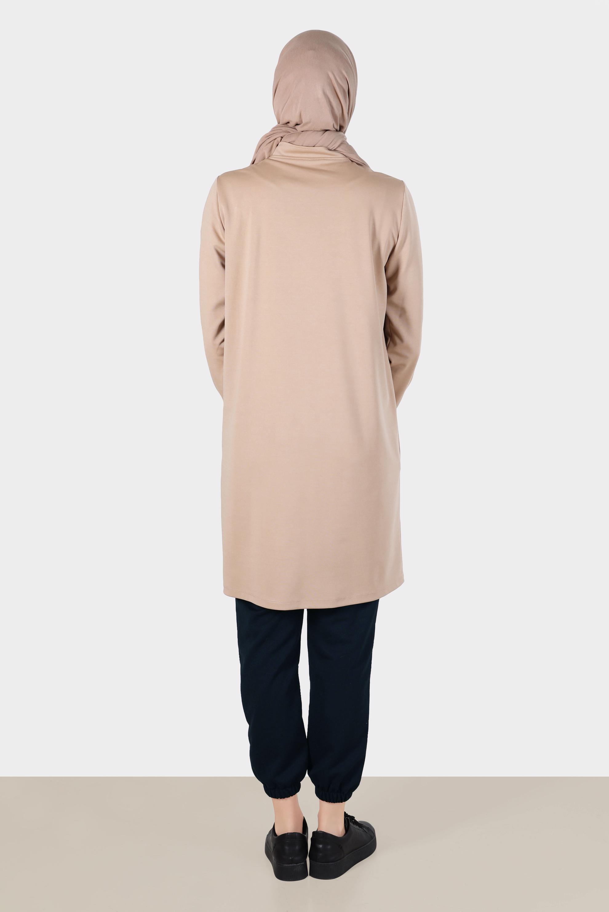 Tesettür giyim BEJ ARMA DETAYLI FERMUARLI EŞOFMAN TUNİK 42851 