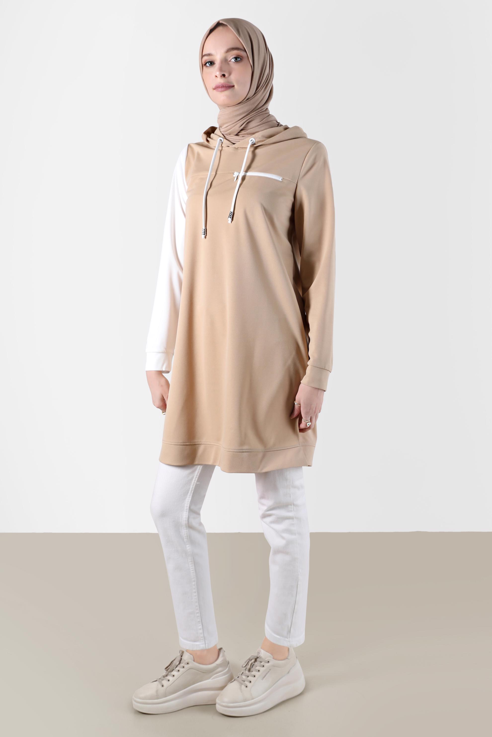 Vêtements hijab BEIGE TUNIQUE DE SURVÊTEMENT À CAPUCHE 2 COULEURS 42852