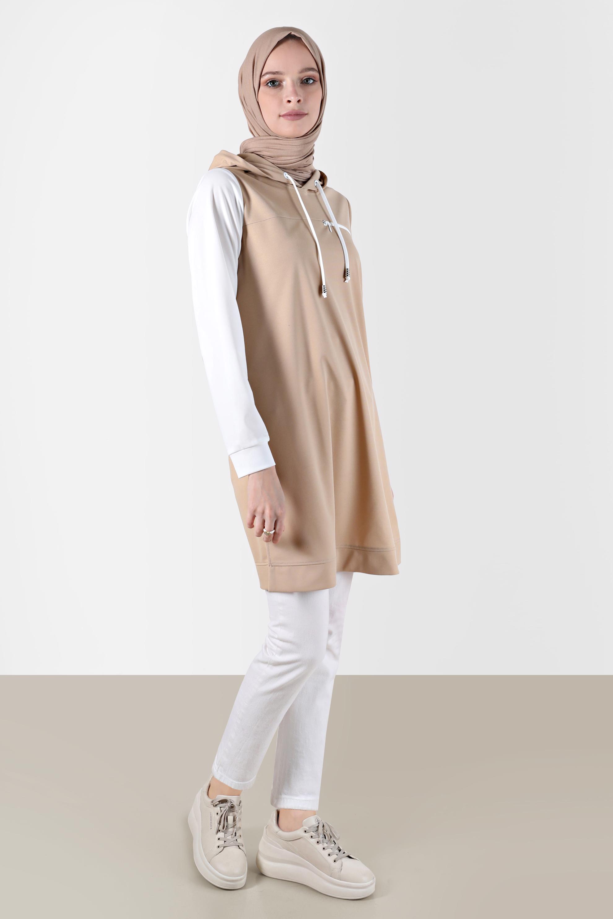 Vêtements hijab BEIGE TUNIQUE DE SURVÊTEMENT À CAPUCHE 2 COULEURS 42852