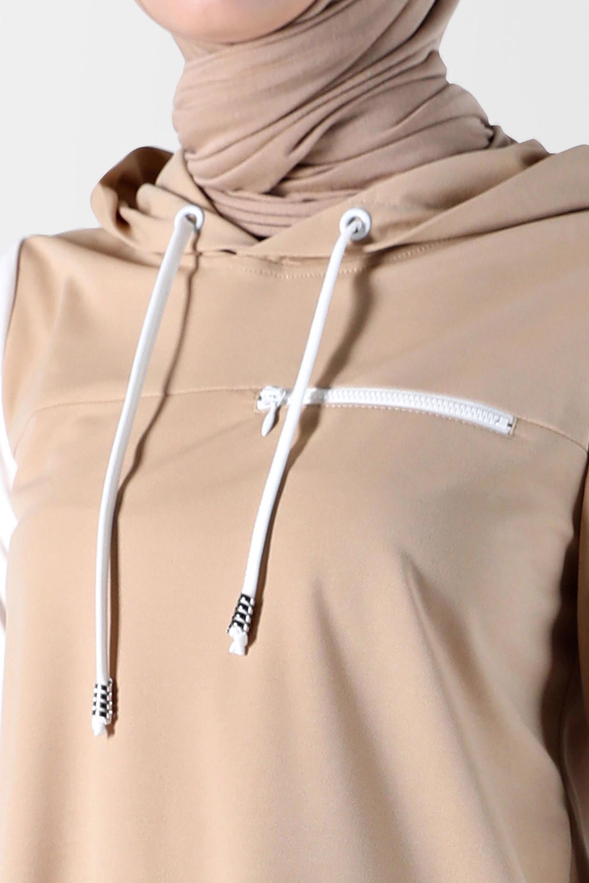 Vêtements hijab BEIGE TUNIQUE DE SURVÊTEMENT À CAPUCHE 2 COULEURS 42852