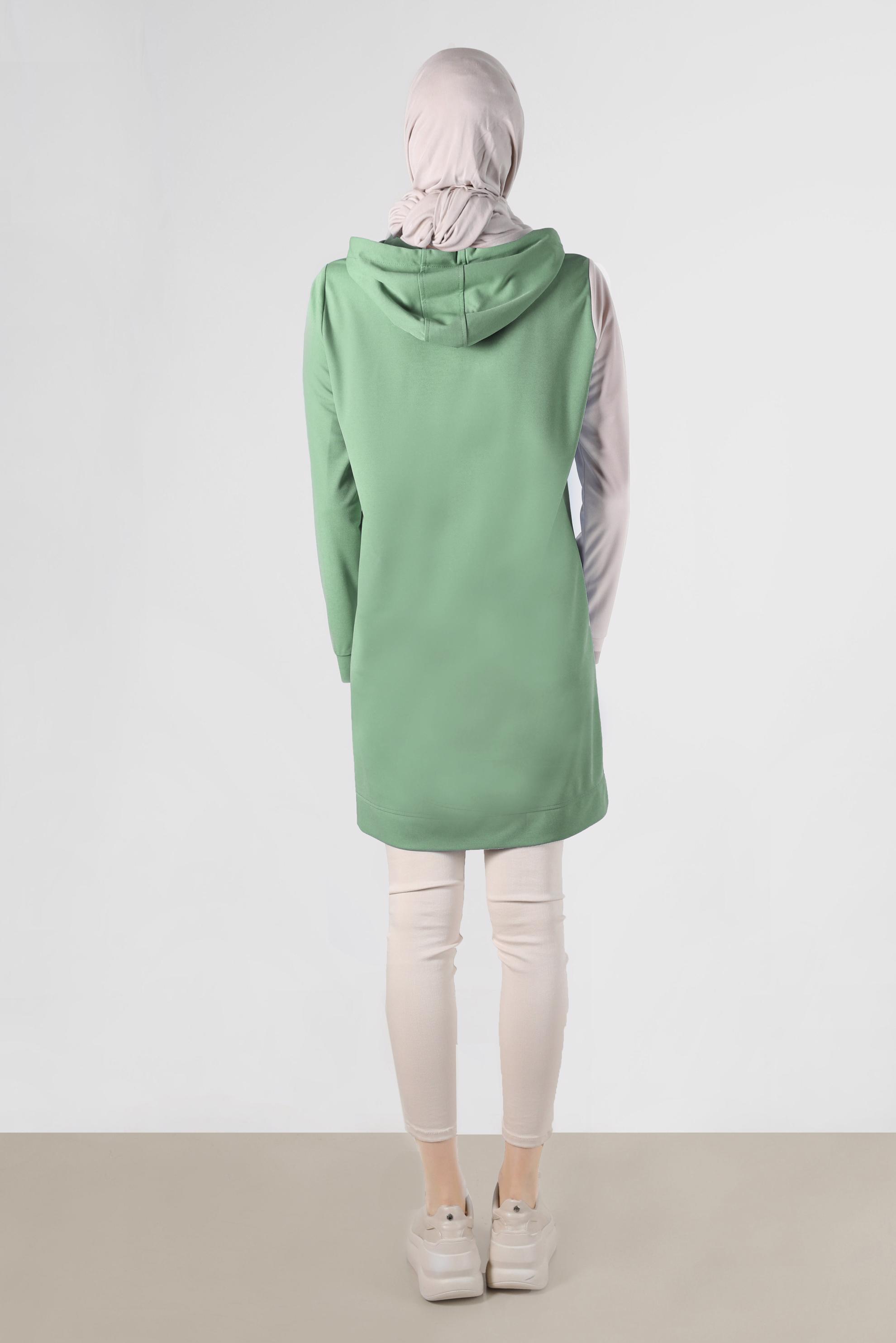 Tesettür giyim YEŞİL İKİ RENK KAPÜŞONLU EŞOFMAN TUNİK 42852 