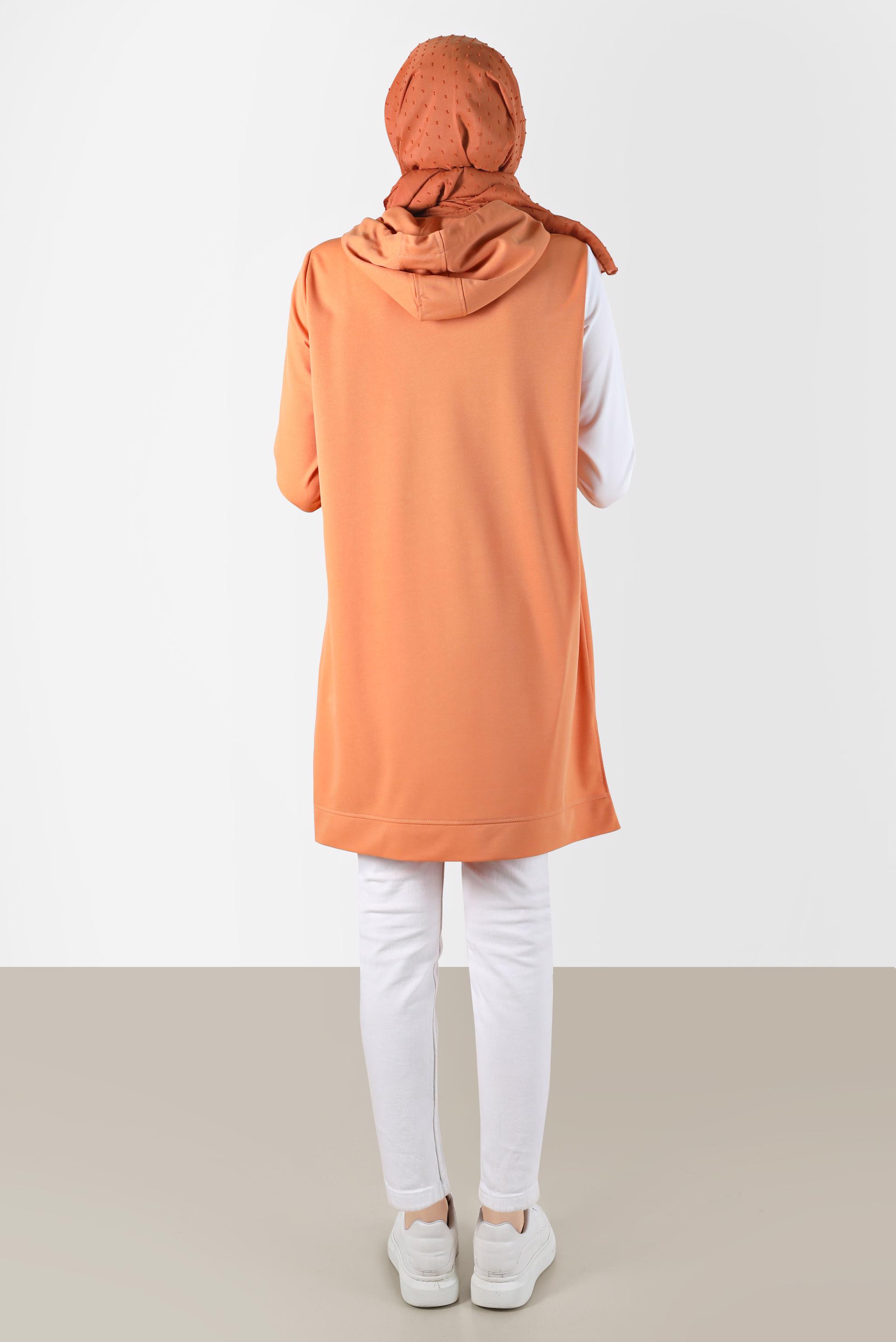 Tesettür giyim TURUNCU İKİ RENK KAPÜŞONLU EŞOFMAN TUNİK 42852 