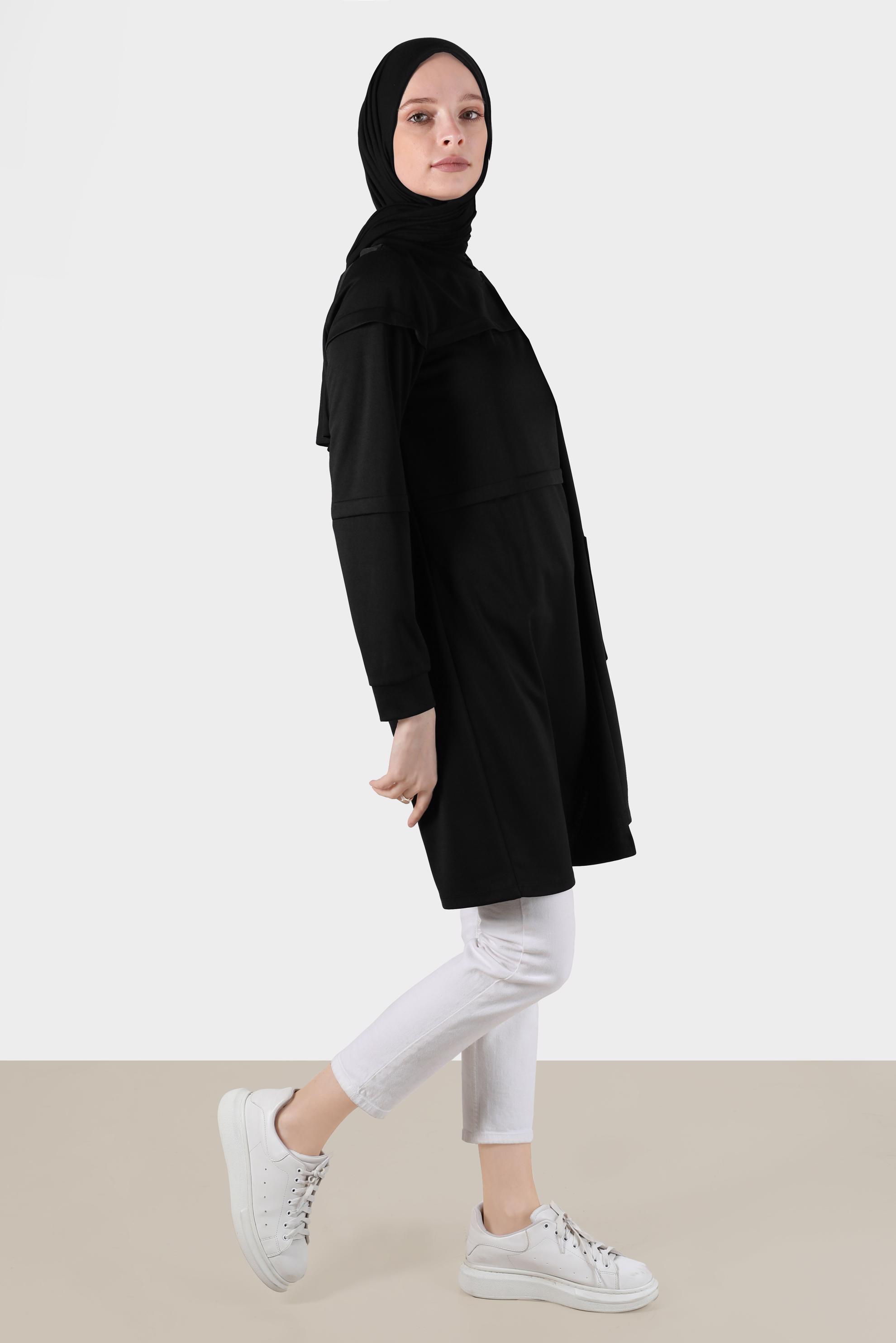 Tesettür giyim SİYAH CEP DETAYLI EŞOFMAN TUNİK 42853 