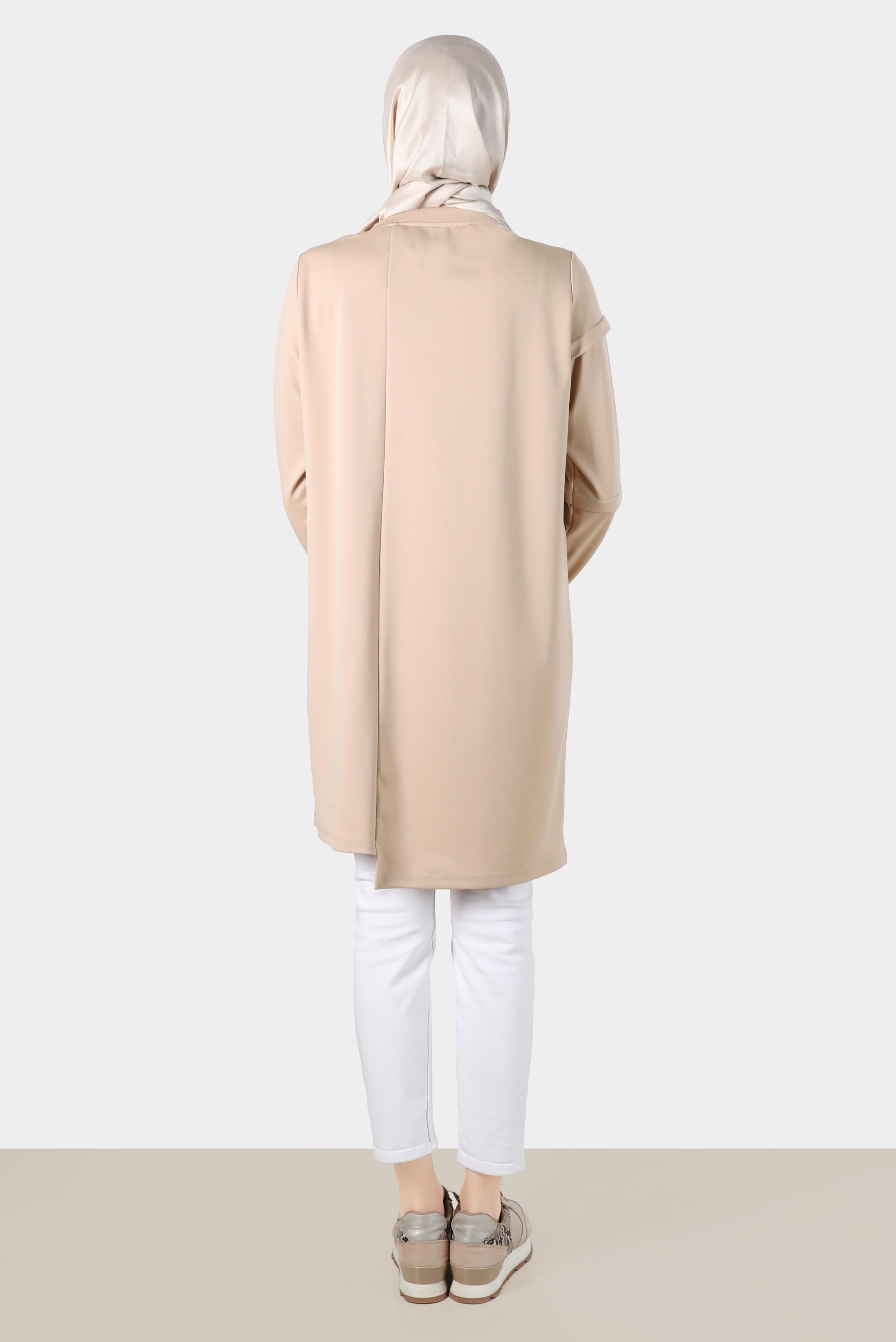 Tesettür giyim BEJ CEP DETAYLI EŞOFMAN TUNİK 42853 